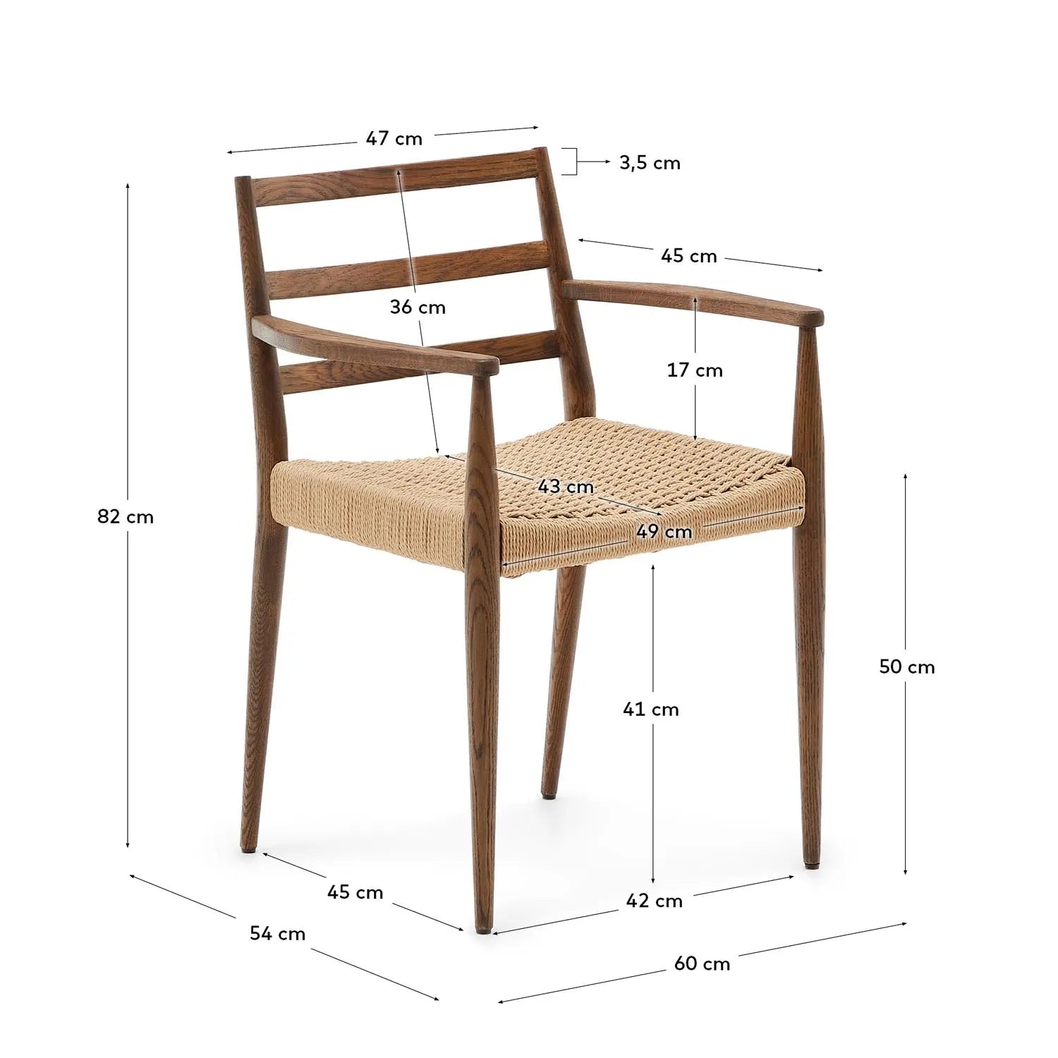 Eleganter Analy Stuhl: Eiche, Nussbaum-Finish, FSC, Seilsitz.