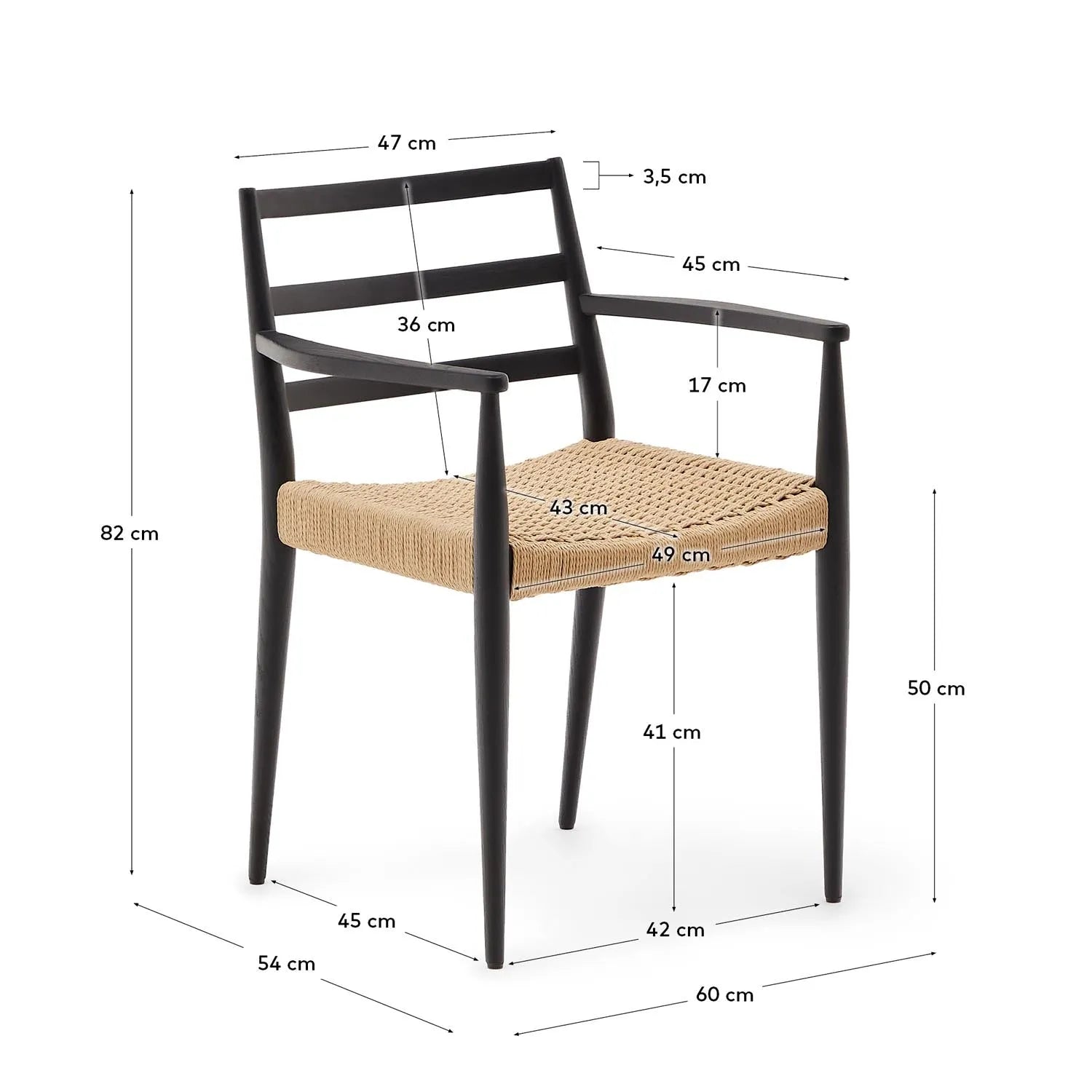 Analy Stuhl: Schwarze Eiche, Seilsitz, FSC 100%, Kave Home Design.