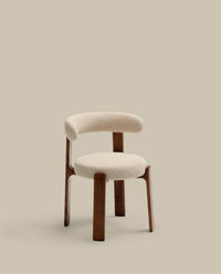 Granite chair, flame retardant, made of beige chenille and solid ash wood with walnut finish