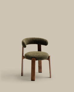 Granite chair, flame retardant, made of green chenille and solid ash wood with walnut finish