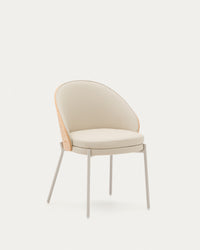 Chaise Eamy en simili cuir beige, placage frêne finition naturelle avec métal