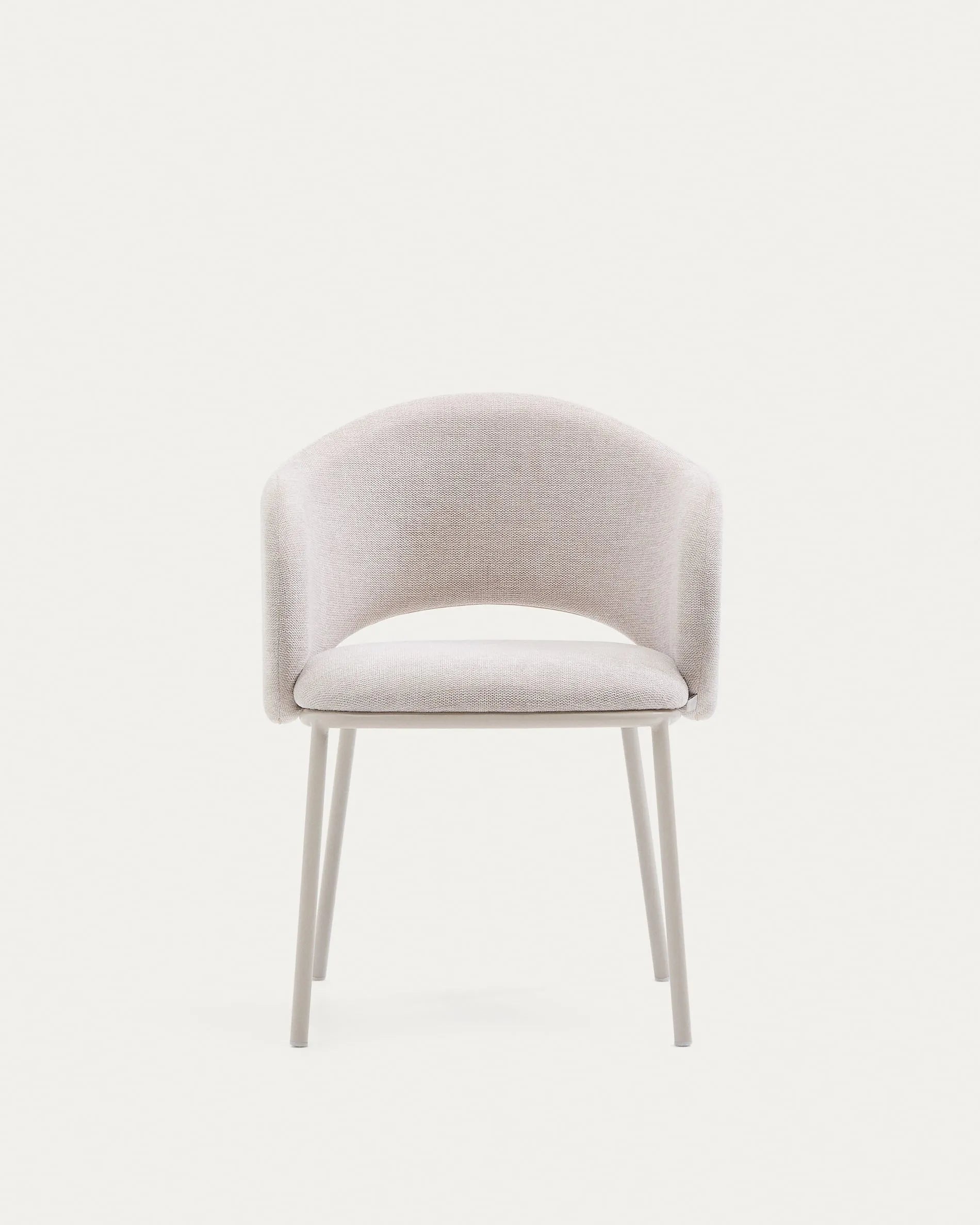 Eleganter Stuhl Maina in Beige mit nachhaltigen Stahlbeinen, FSC-zertifiziert, für stilvolle und umweltbewusste Einrichtung.