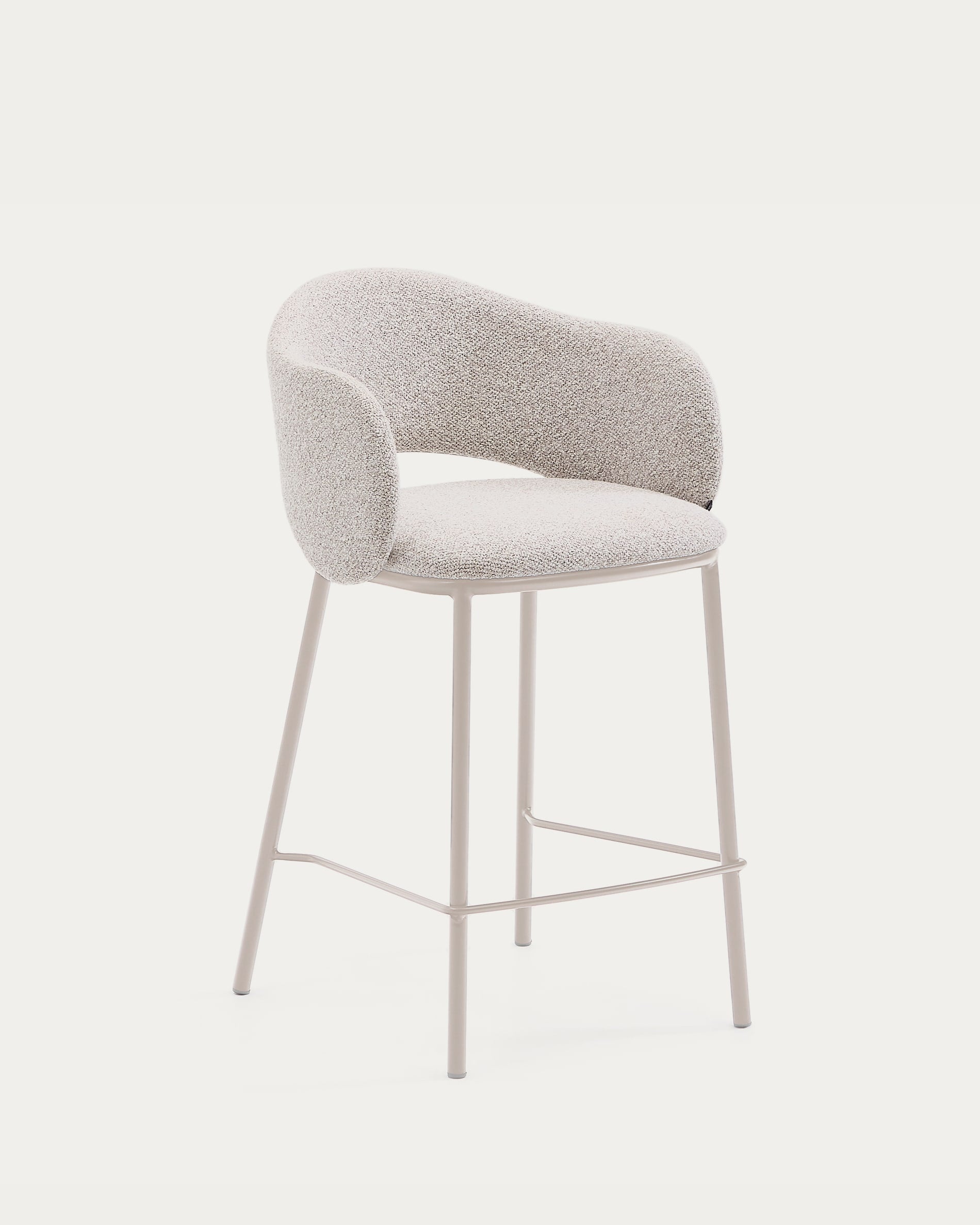 3D-Modell: Eleganter Hocker Maina, beiger Chenille, Stahlbeine, 65 cm, FSC-zertifiziert, stilvoll, nachhaltig.