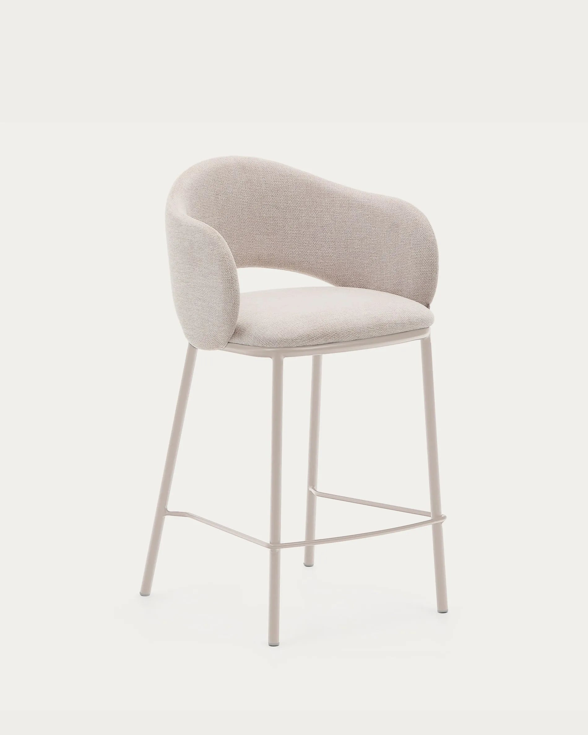 Eleganter Hocker Maina mit beige Chenille-Polsterung, stabilen Stahlbeinen und FSC-zertifiziertem Material, Höhe 65 cm.