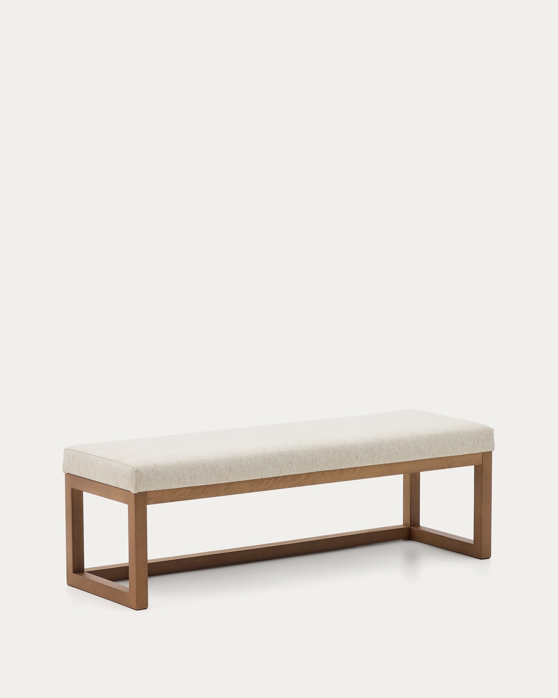 Bank Loya aus beiger Chenille und Buchenholz mit Nussbaum-Finish 128 cm