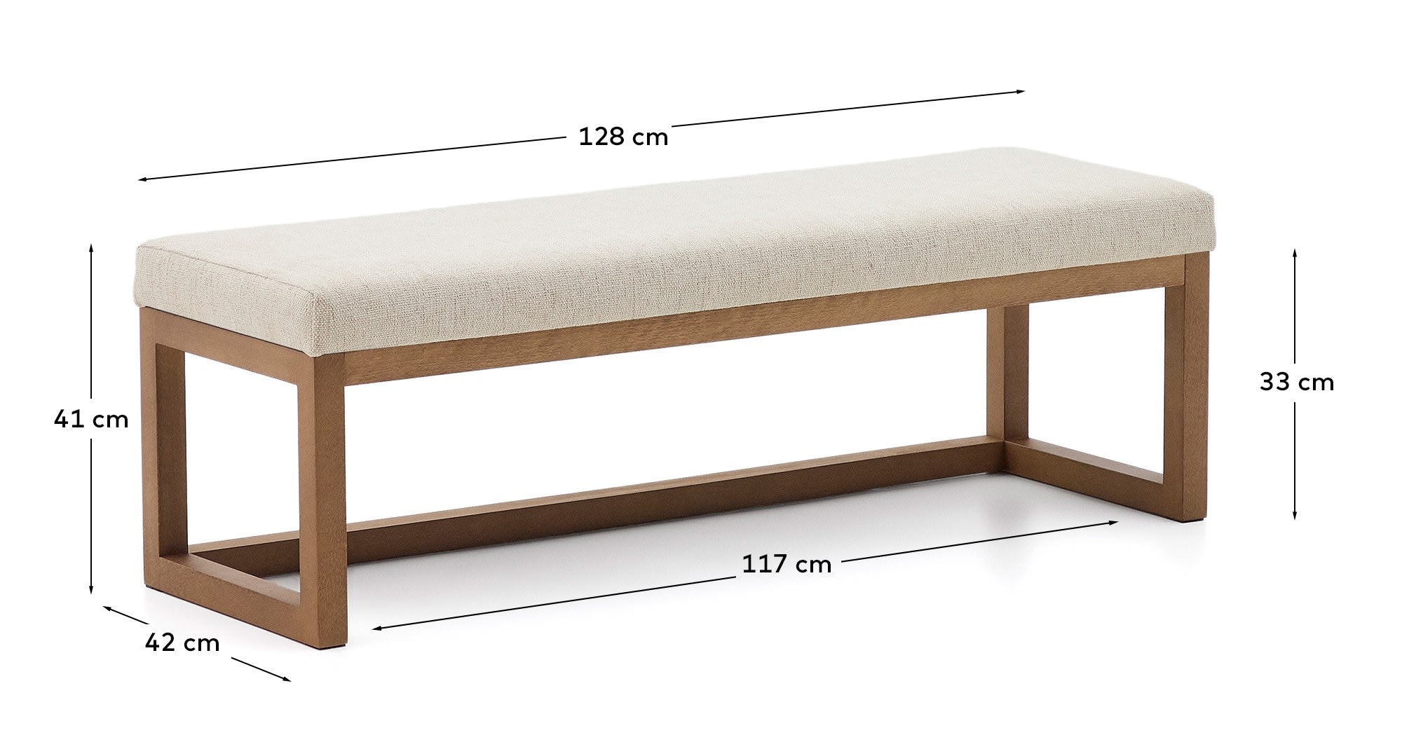 Bank Loya aus beiger Chenille und Buchenholz mit Nussbaum-Finish 128 cm in Beige, Braun präsentiert im Onlineshop von KAQTU Design AG. Sitzbank ist von Kave Home