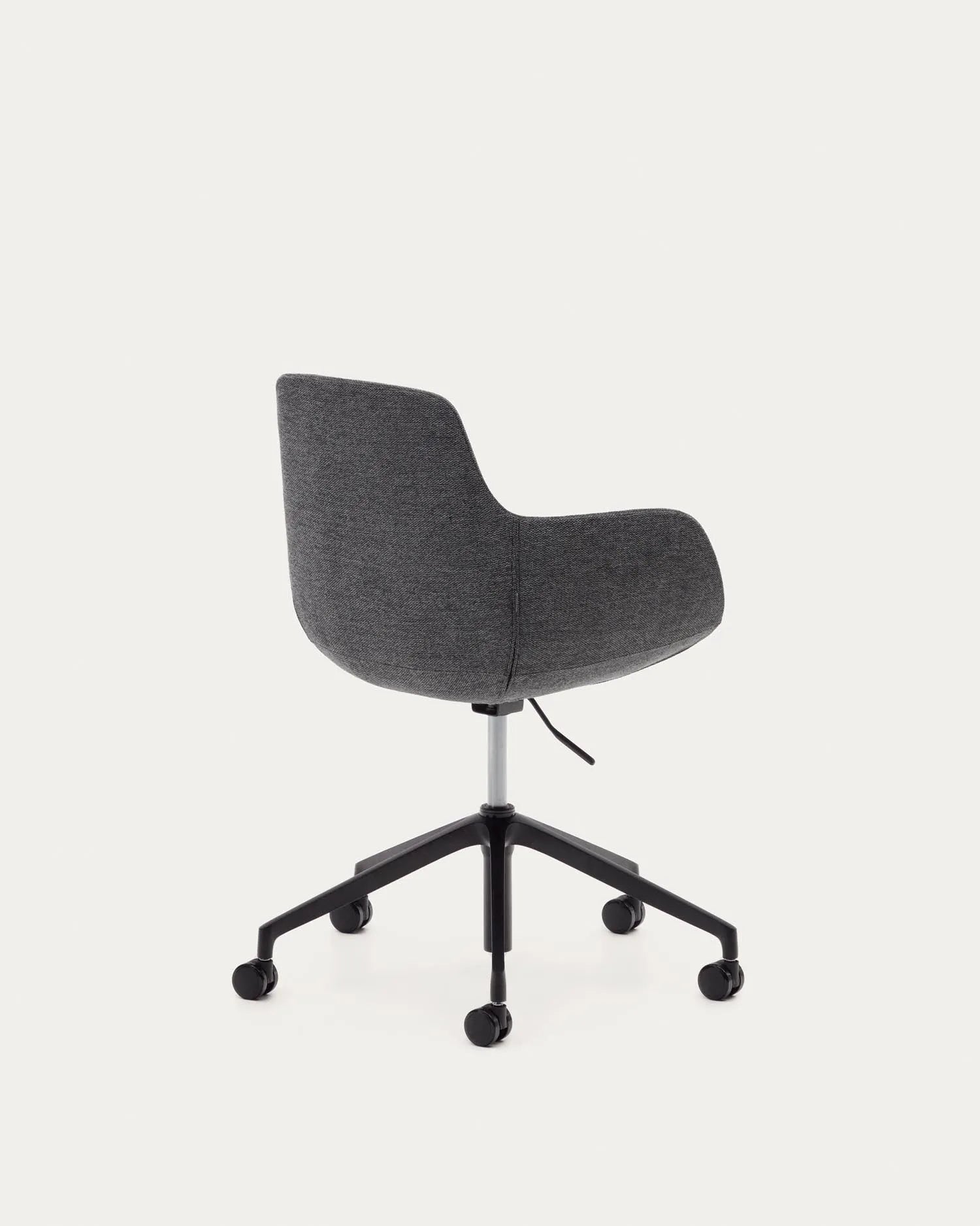 Eleganter Schreibtischstuhl in Dunkelgrau mit Aluminium und mattschwarzer Oberfläche, ideal für modernes Bürodesign.
