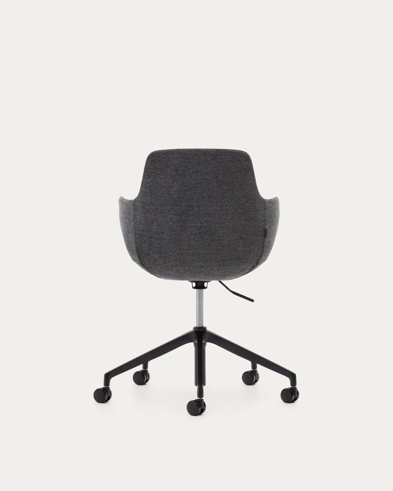 Eleganter Schreibtischstuhl in Dunkelgrau mit Aluminium und mattschwarzer Oberfläche, ideal für modernes Bürodesign.