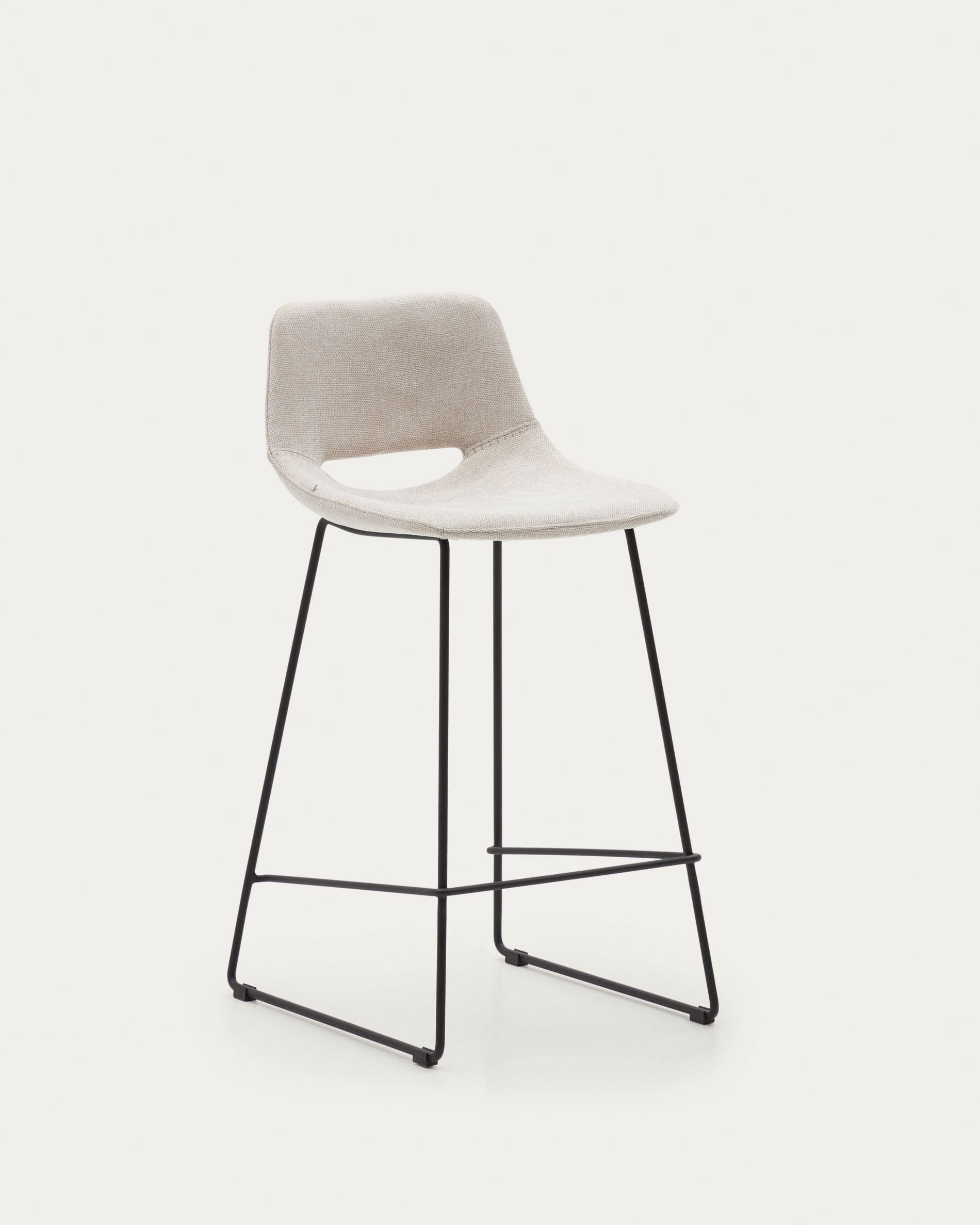 Eleganter Zahara Hocker: Beige, Stahl, schwarzes Finish, 65 cm. Komfort & Stil für Bar & Küche.