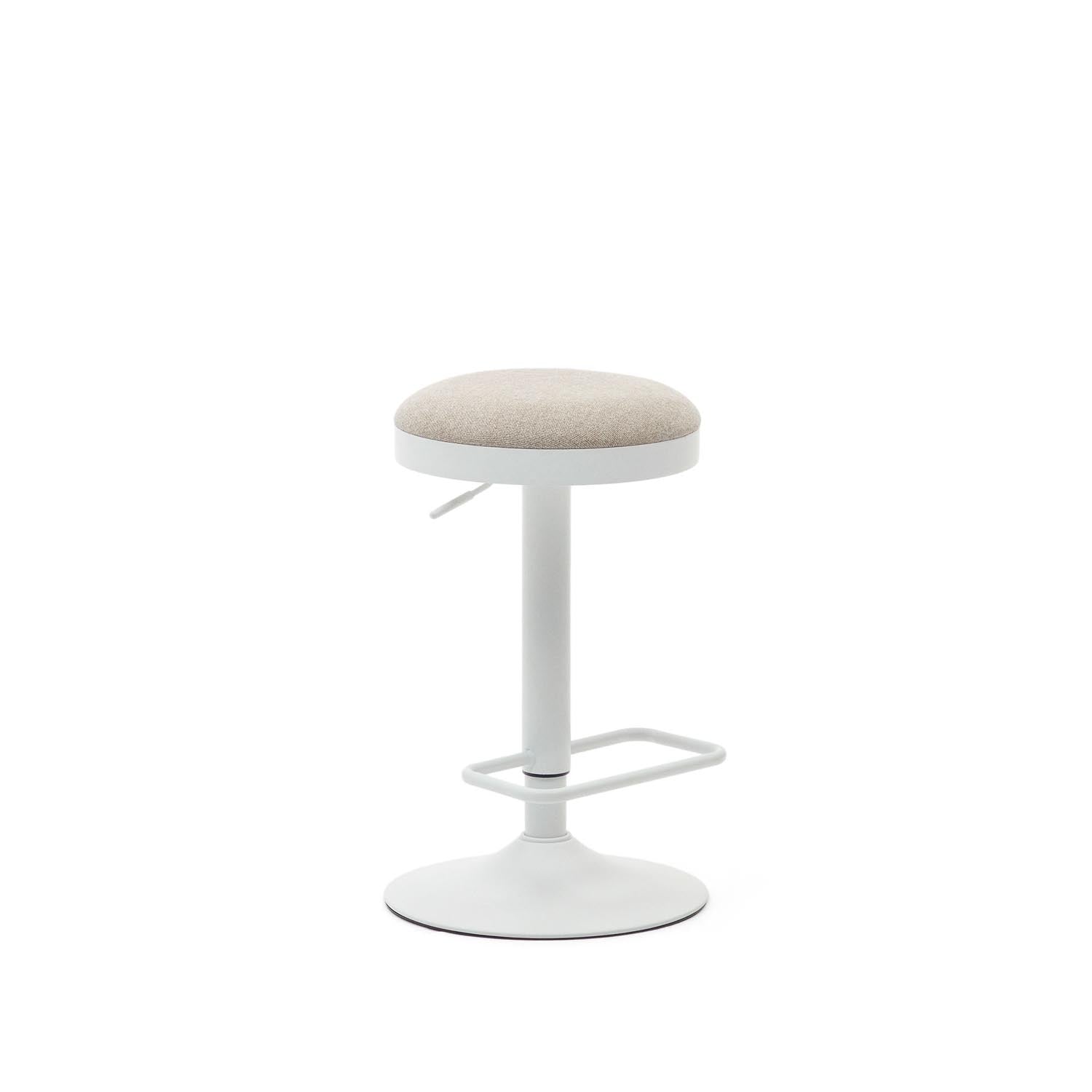 Zaib Hocker: Verstellbar, beige Chenille, mattweisser Stahl. Modern, komfortabel, vielseitig für Küche, Bar, Esszimmer.