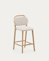 Helda Stool made of beige chenille and solid oak wood FSC Mix Credit 65 cm