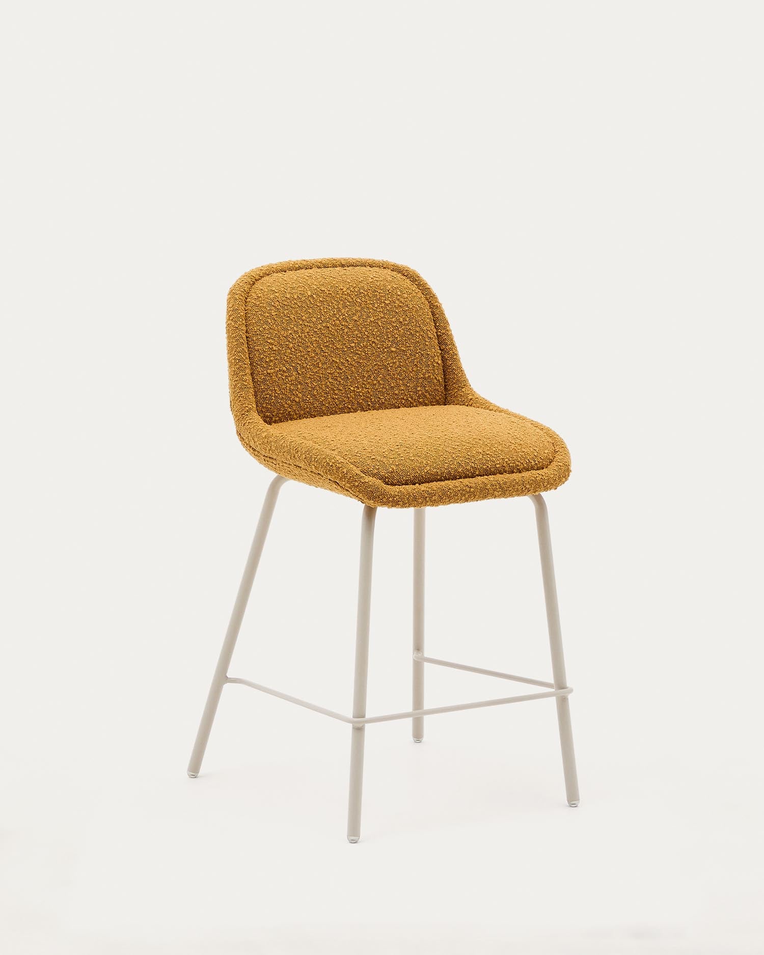 Aimin Hocker aus Bouclé senfgelb und Stahlbeine mit Lackfinish beige 65 cm FSC Mix Credit