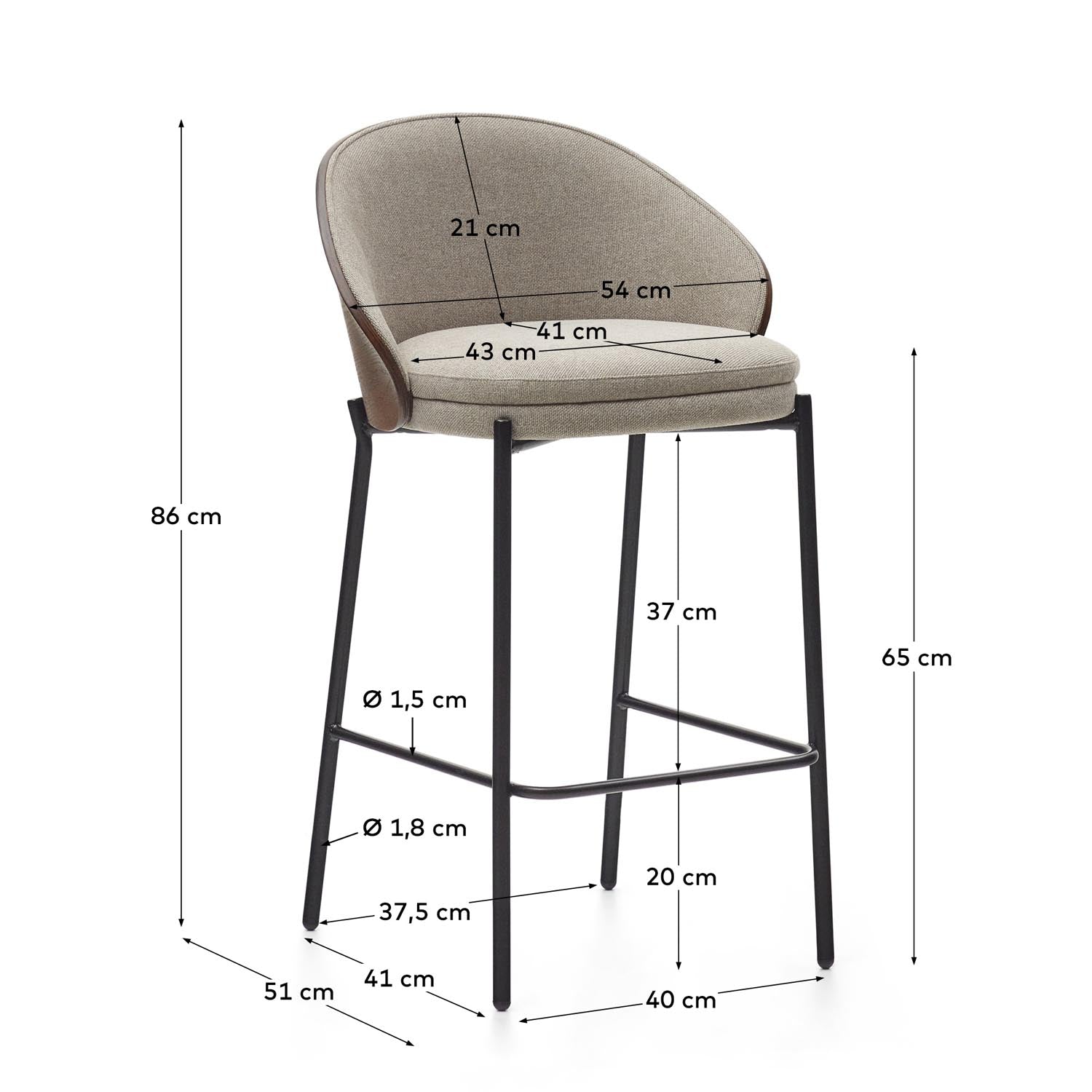 Eamy Hocker: Stilvolles Design in brauner Chenille und schwarzem Metall.