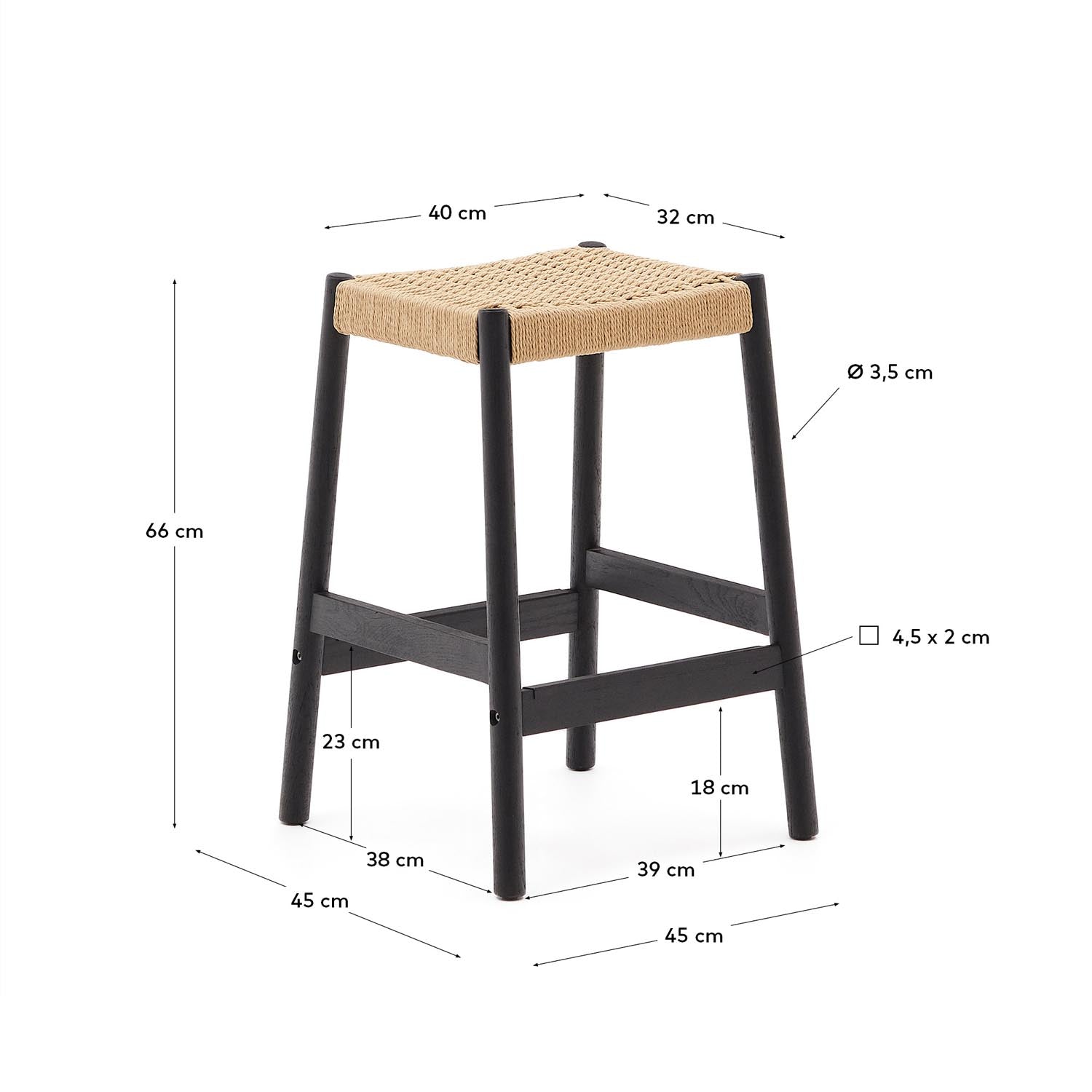 Yalia Hocker: Eiche, schwarz, Seilsitz, 65 cm, FSC 100% zertifiziert.