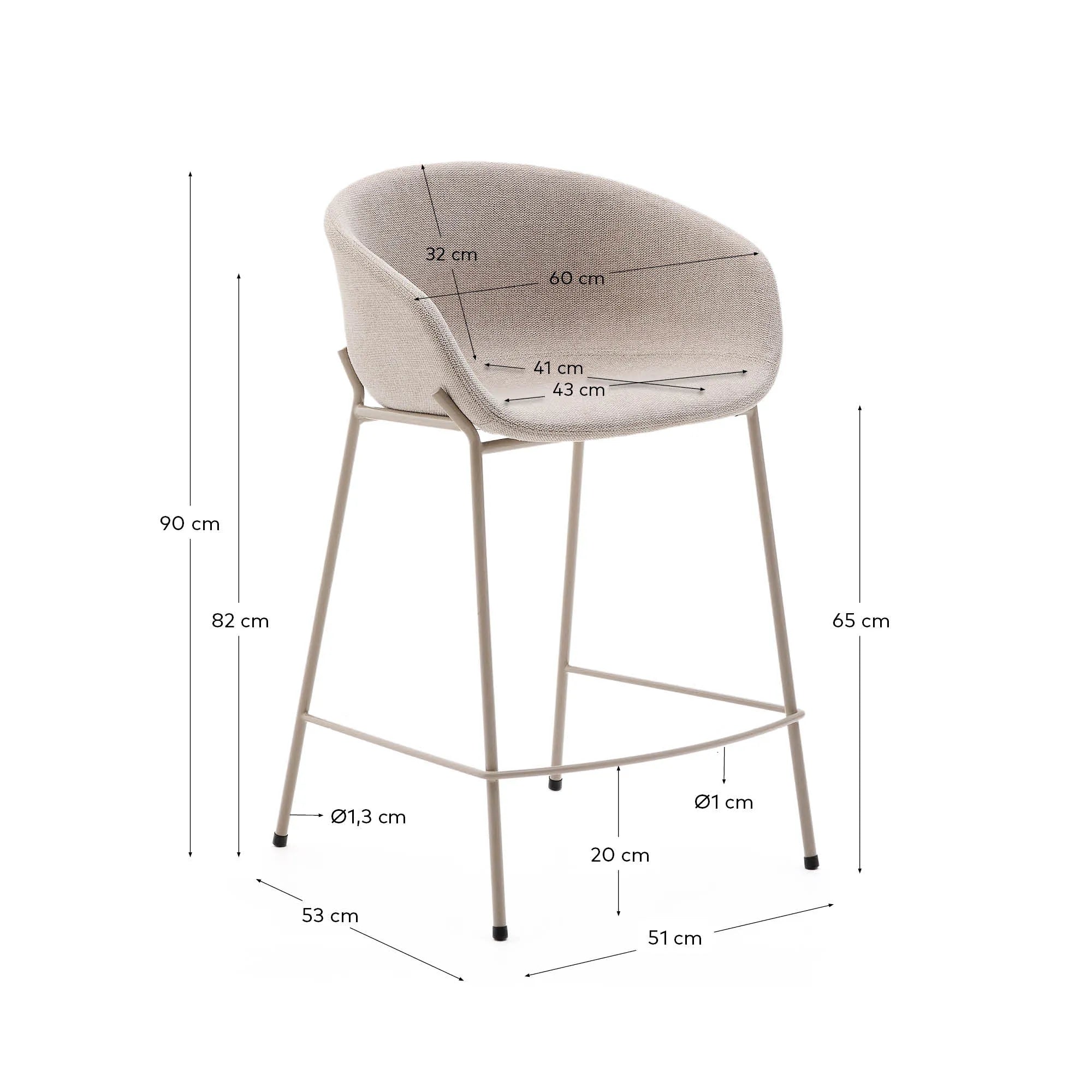 Eleganter Hocker Yvette: Beigefarbene Chenille-Sitzfläche, Stahlbeine mit Finish, 65 cm hoch. Stilvoll und komfortabel.