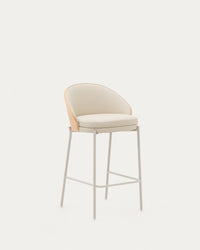 Eamy stool in beige faux leather, ash veneer in natural finish with metal