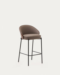 Eamy stool in brown faux leather, ash veneer in walnut finish with metal in black