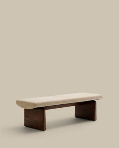 Panca imbottita Topaz beige in ciniglia e legno massello di frassino finitura noce 150 cm FSC 100%