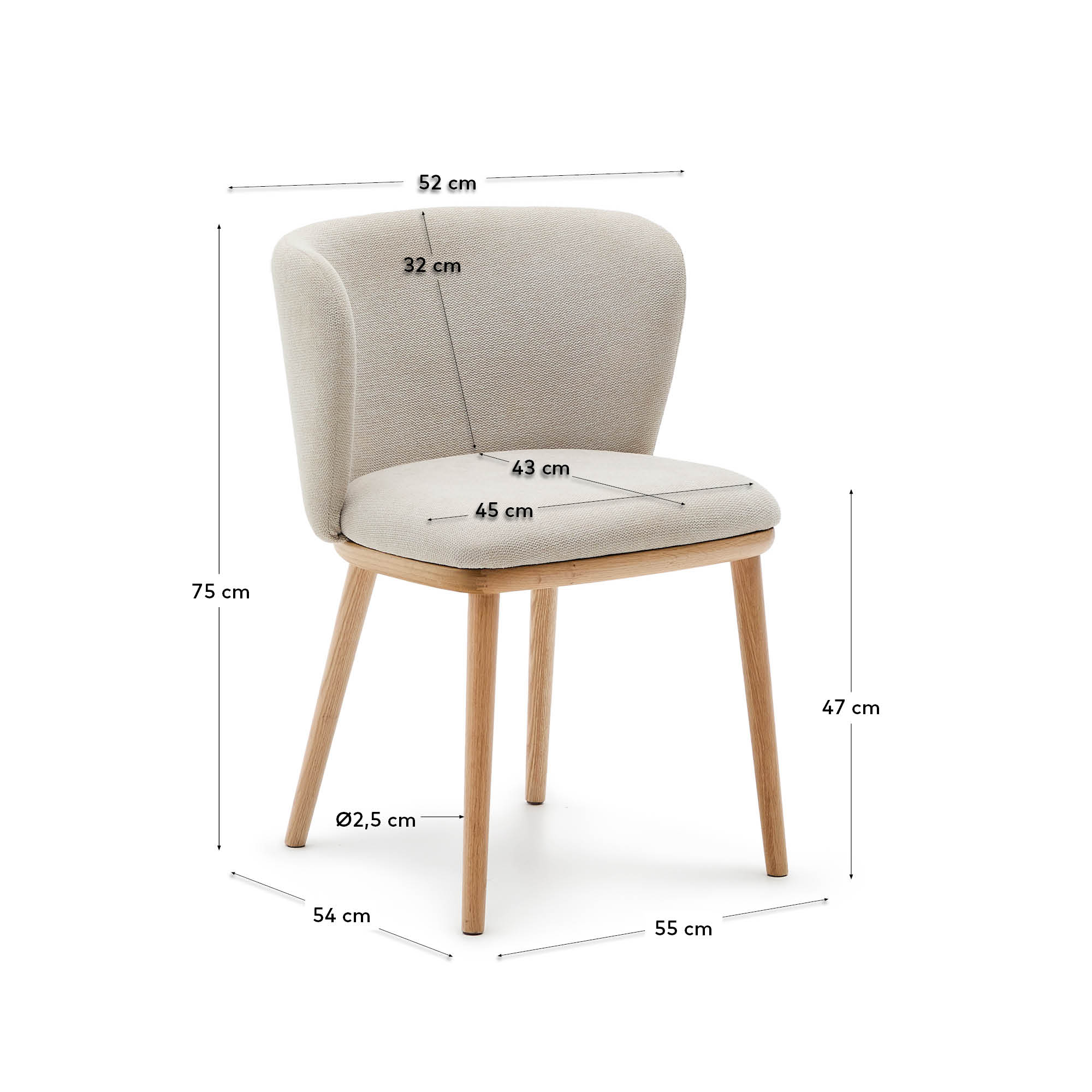 Chair Ciselia beige chenille and solid ash with natural finish FSC Mix Credit