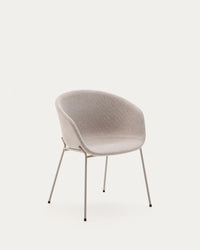 Chaise Yvette en chenille beige et pieds en acier finition beige