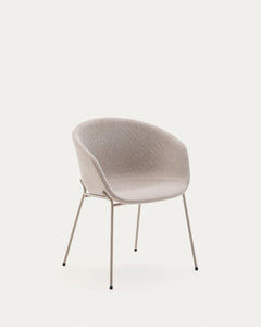 Chaise Yvette en chenille beige et pieds en acier finition beige