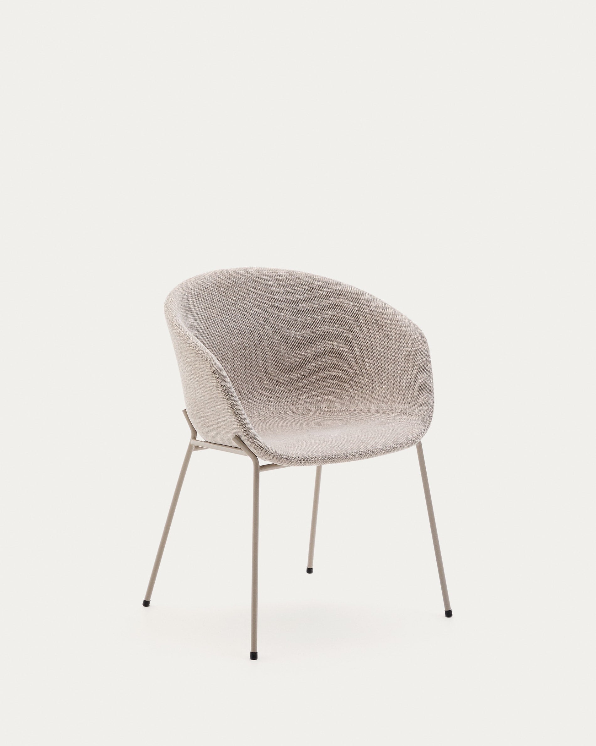 Stuhl Yvette aus beigefarbener Chenille und Stahlbeinen mit beigefarbenem Finish