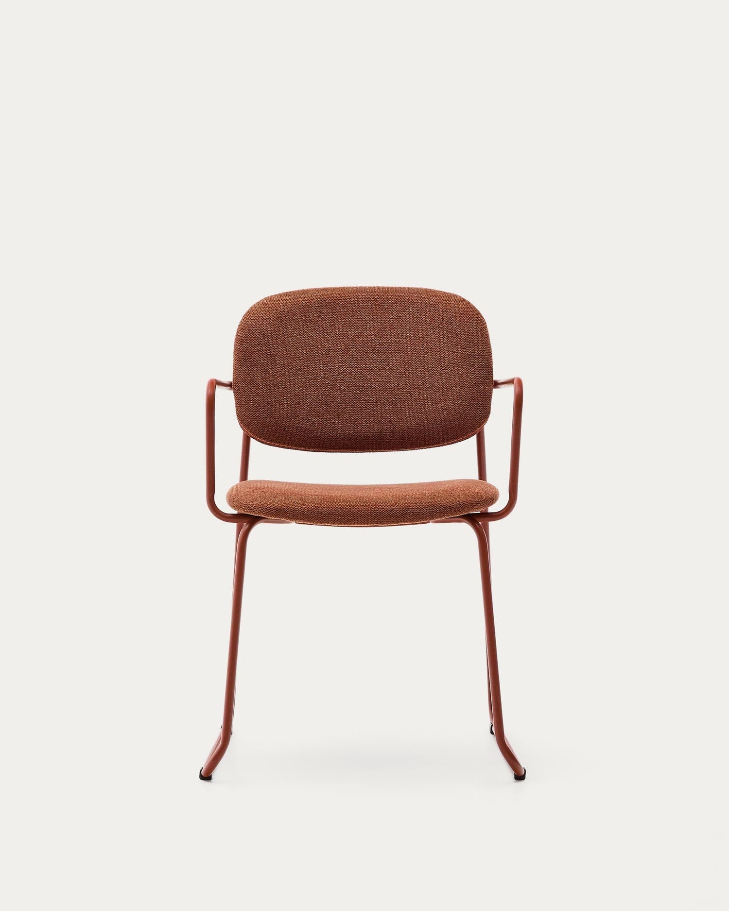 Stuhl Meli aus terrakottafarbener Chenille und terrakottafarbenem Metallgestell FSC Mix Credit in Terrakotta präsentiert im Onlineshop von KAQTU Design AG. Stuhl ist von Kave Home
