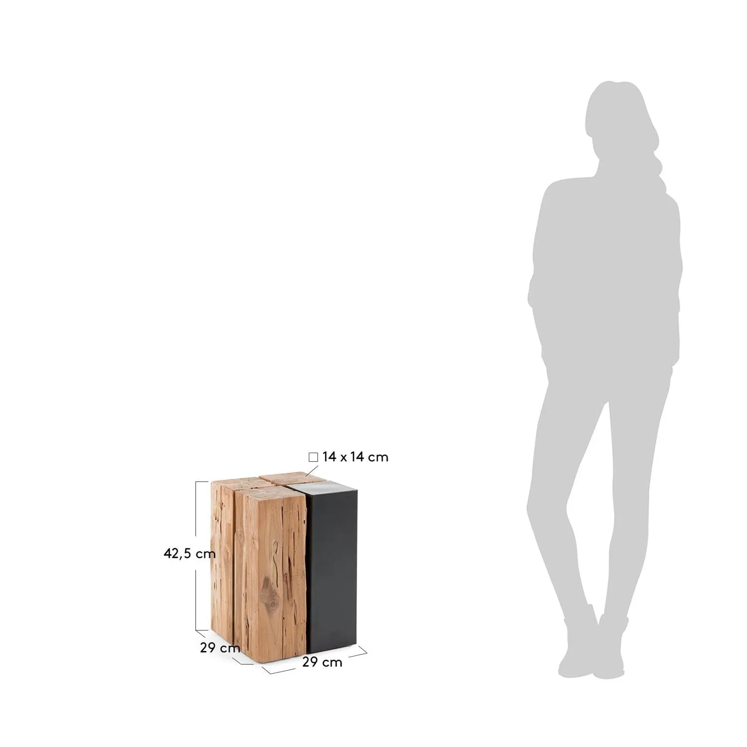 Kwango Beistelltisch: Eleganter Teakholz-Eisen Look, 29x29 cm.