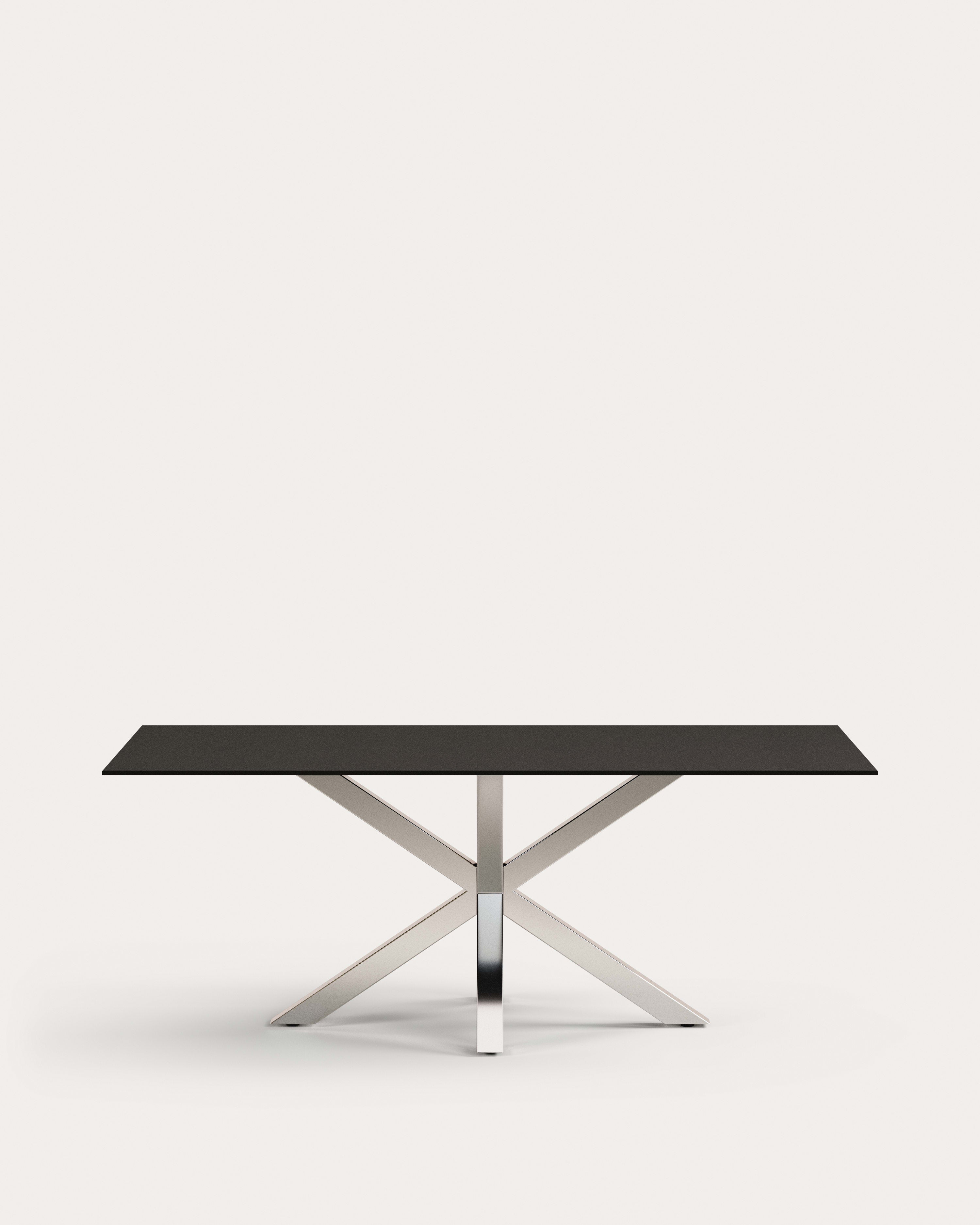 Argo table made of black glass with steel legs, 200 x 100 cm