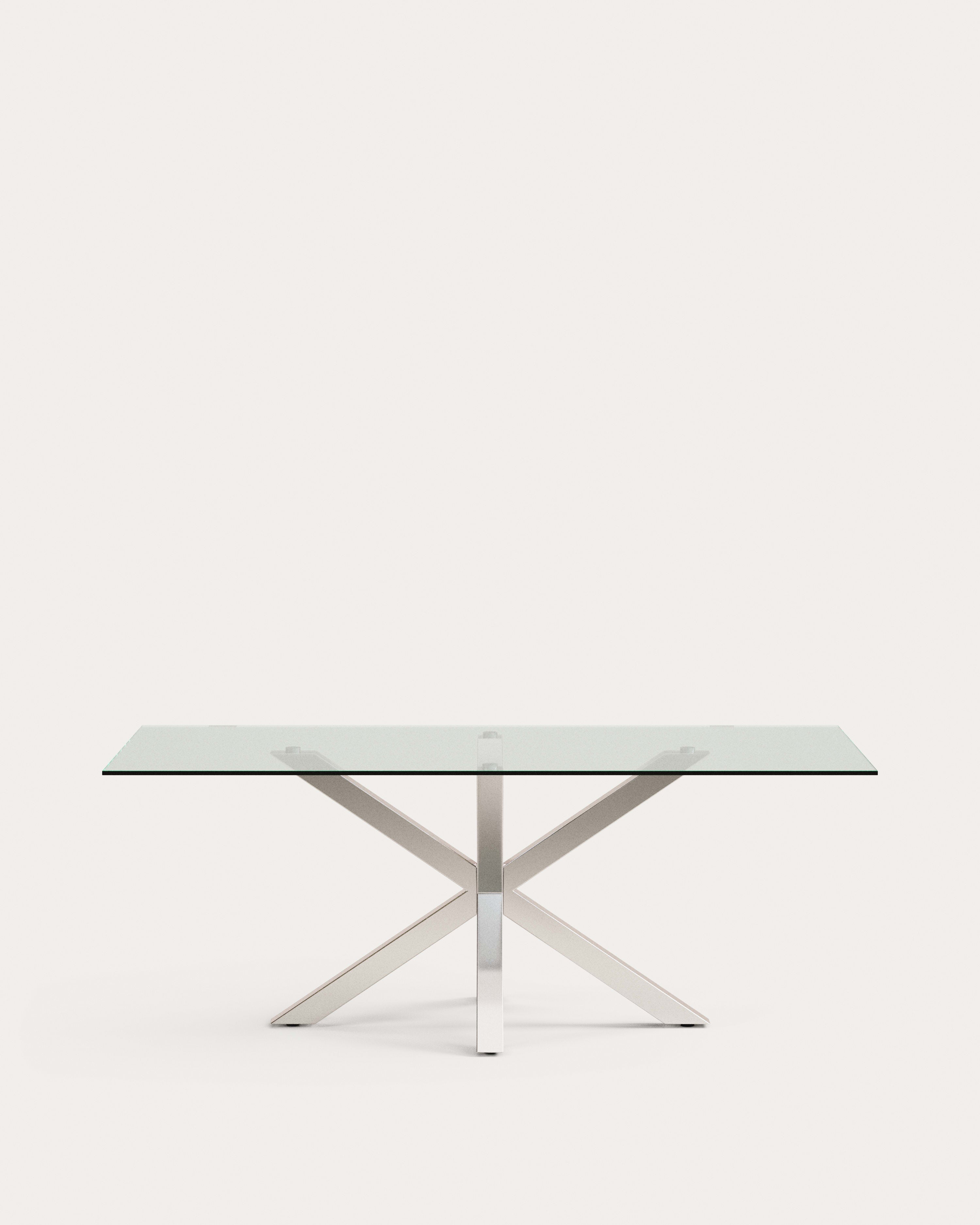 Argo table with glass top and stainless steel legs, 200 x 100 cm