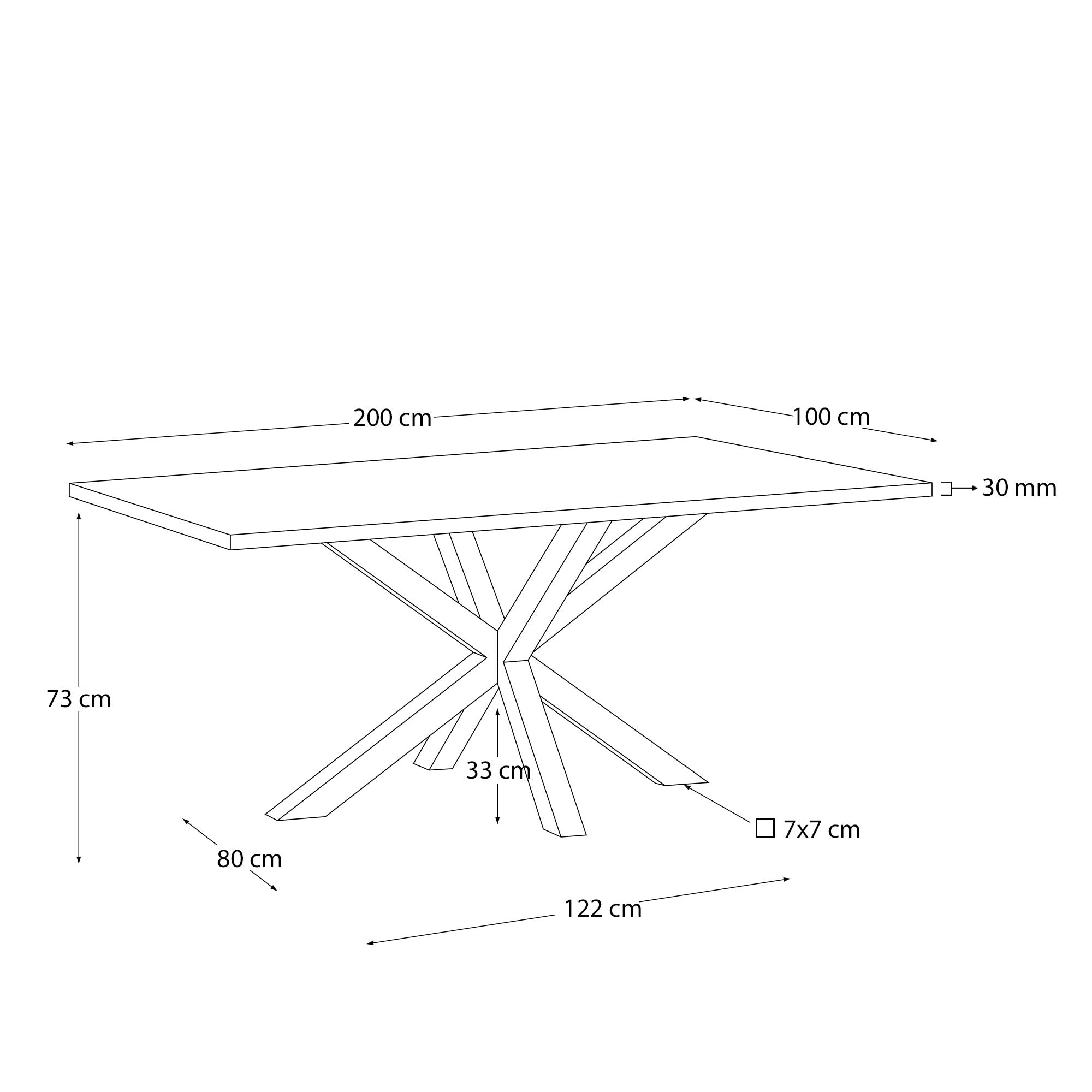 Moderner Argo Tisch 200x100 cm mit stabilem Edelstahlgestell und stilvoller Feinsteinzeugplatte in Iron Moss Finish von Kave Home.