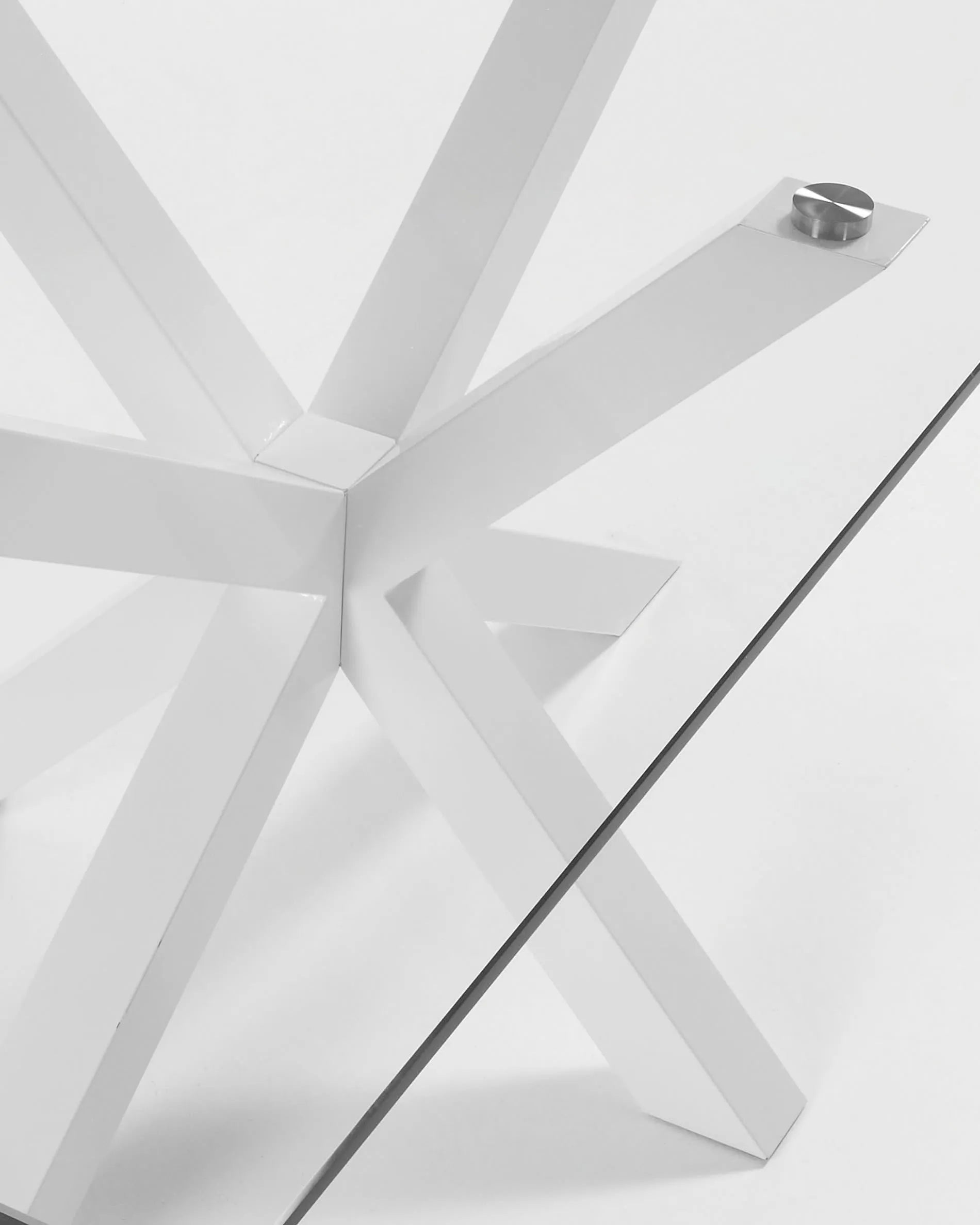 Eleganter Argo Tisch: Glasplatte, weiße Stahlbeine, 180x100 cm, modern und zeitlos.