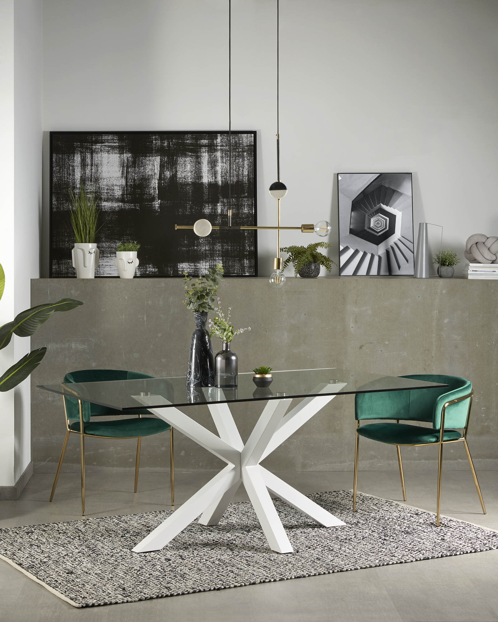 Argo table made of glass and steel legs with <tc>wEIS</tc> finish 180 x 100 cm