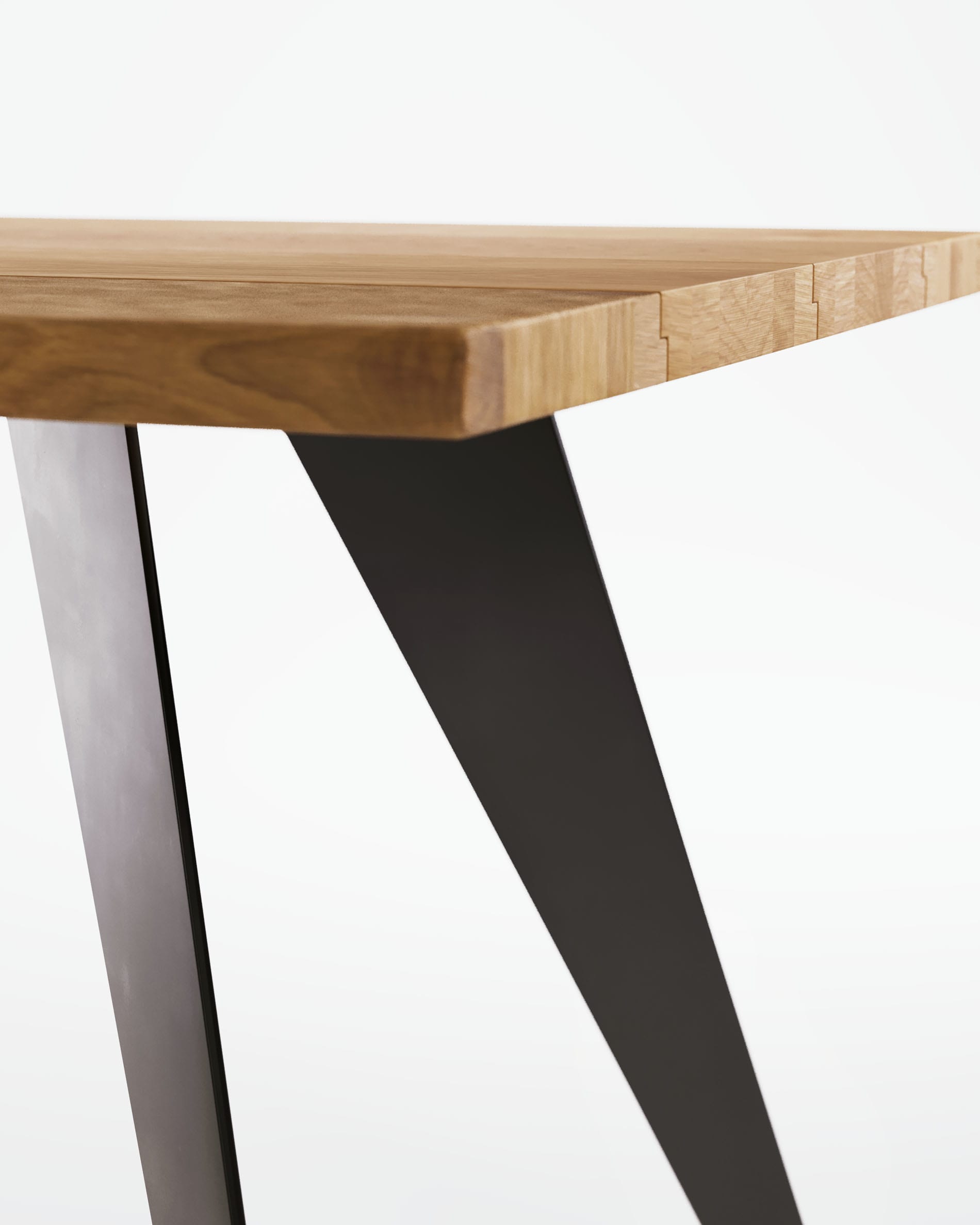 Eleganter Koda Tisch mit Eichenfurnier, natürlichem Finish und schwarzen Stahlbeinen, 160x90 cm, perfekt für moderne Wohnräume.