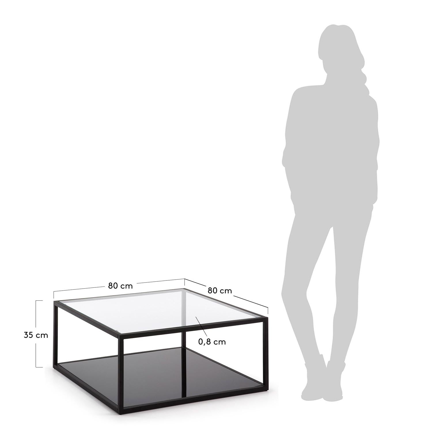 Eleganter Blackhill Couchtisch: Glas & Stahl, 80x80 cm, Kave Home.
