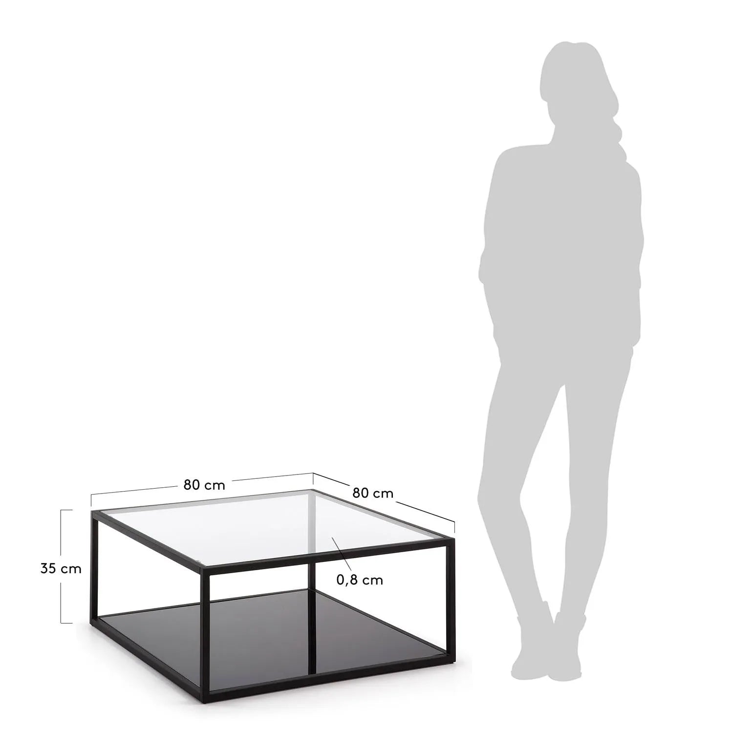 Eleganter Blackhill Couchtisch: Glas & Stahl, 80x80 cm, Kave Home.