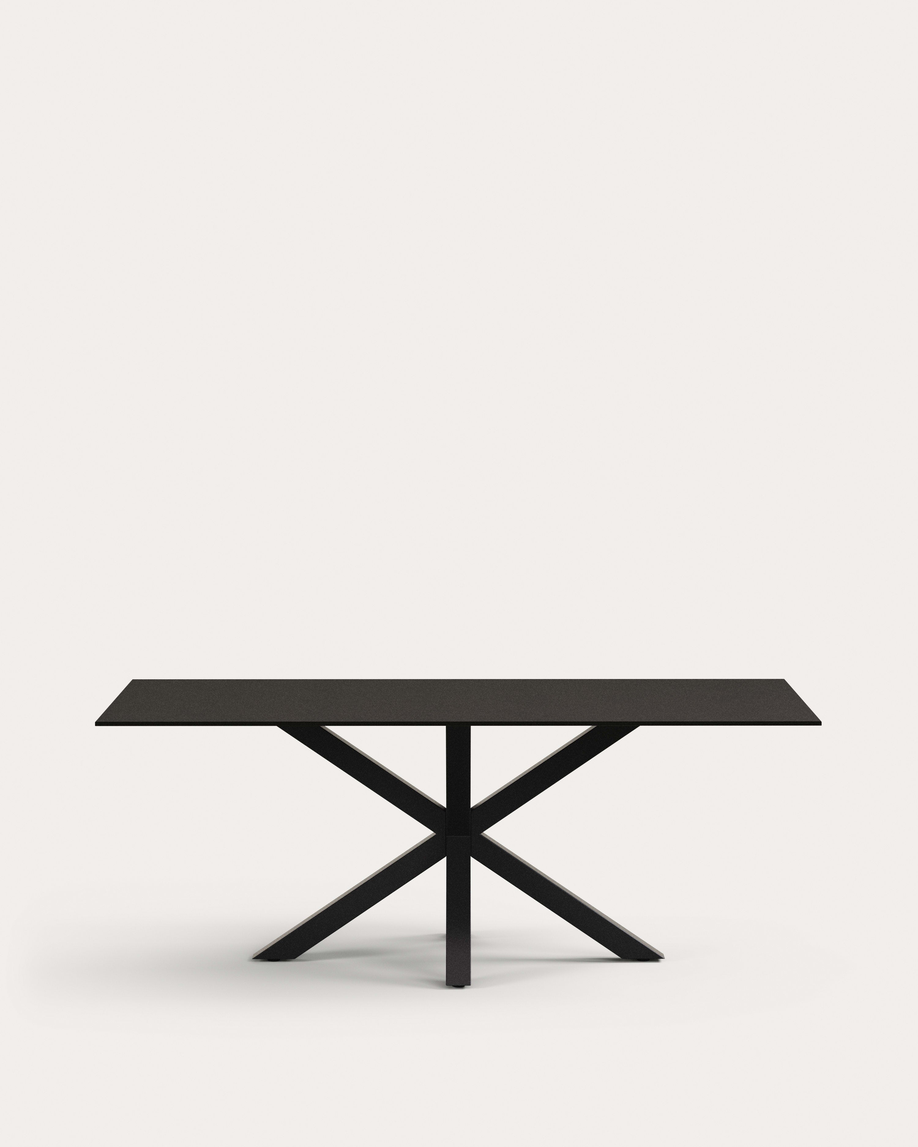Argo table made of black glass and black steel legs 200 x 100 cm