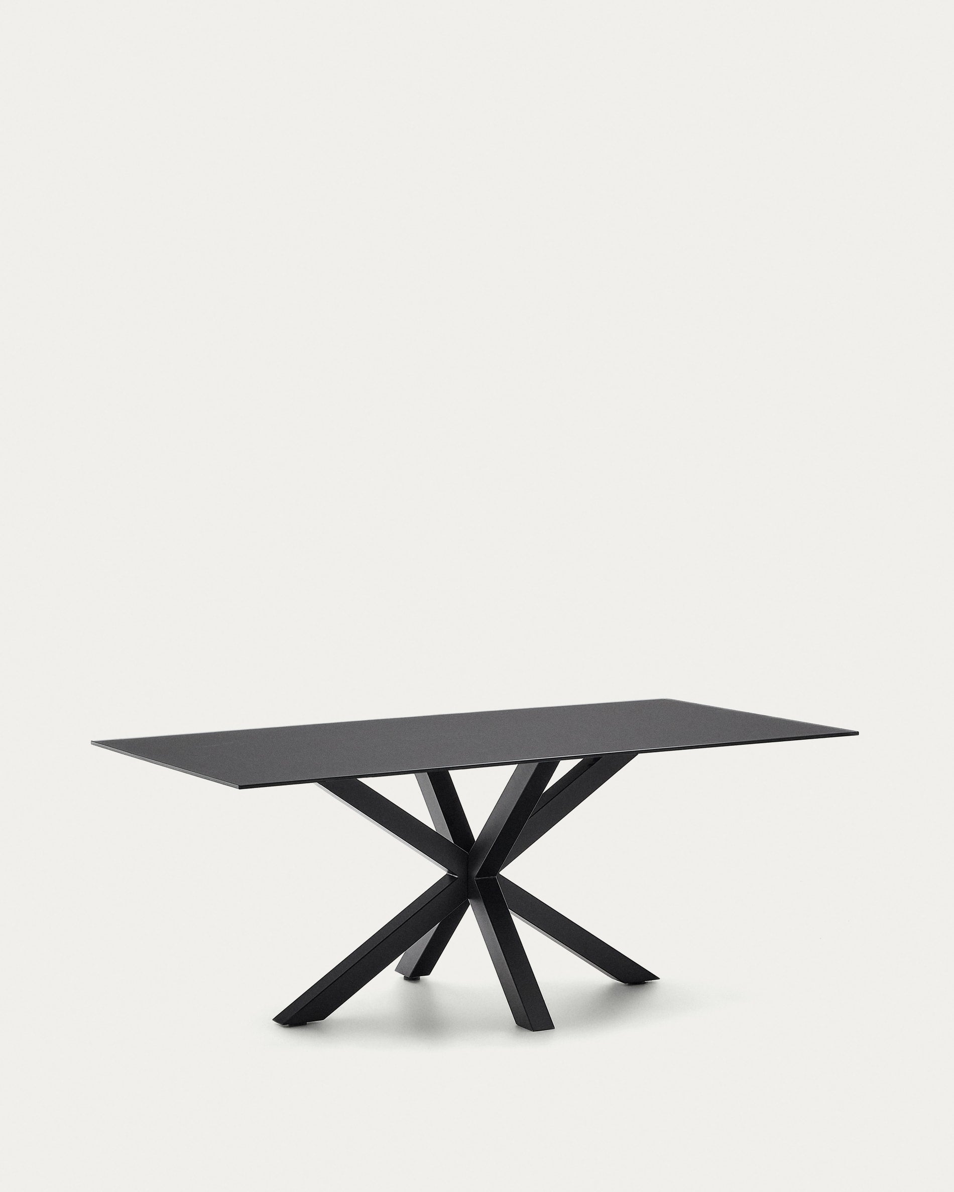 Argo table made of black glass and black steel legs 200 x 100 cm