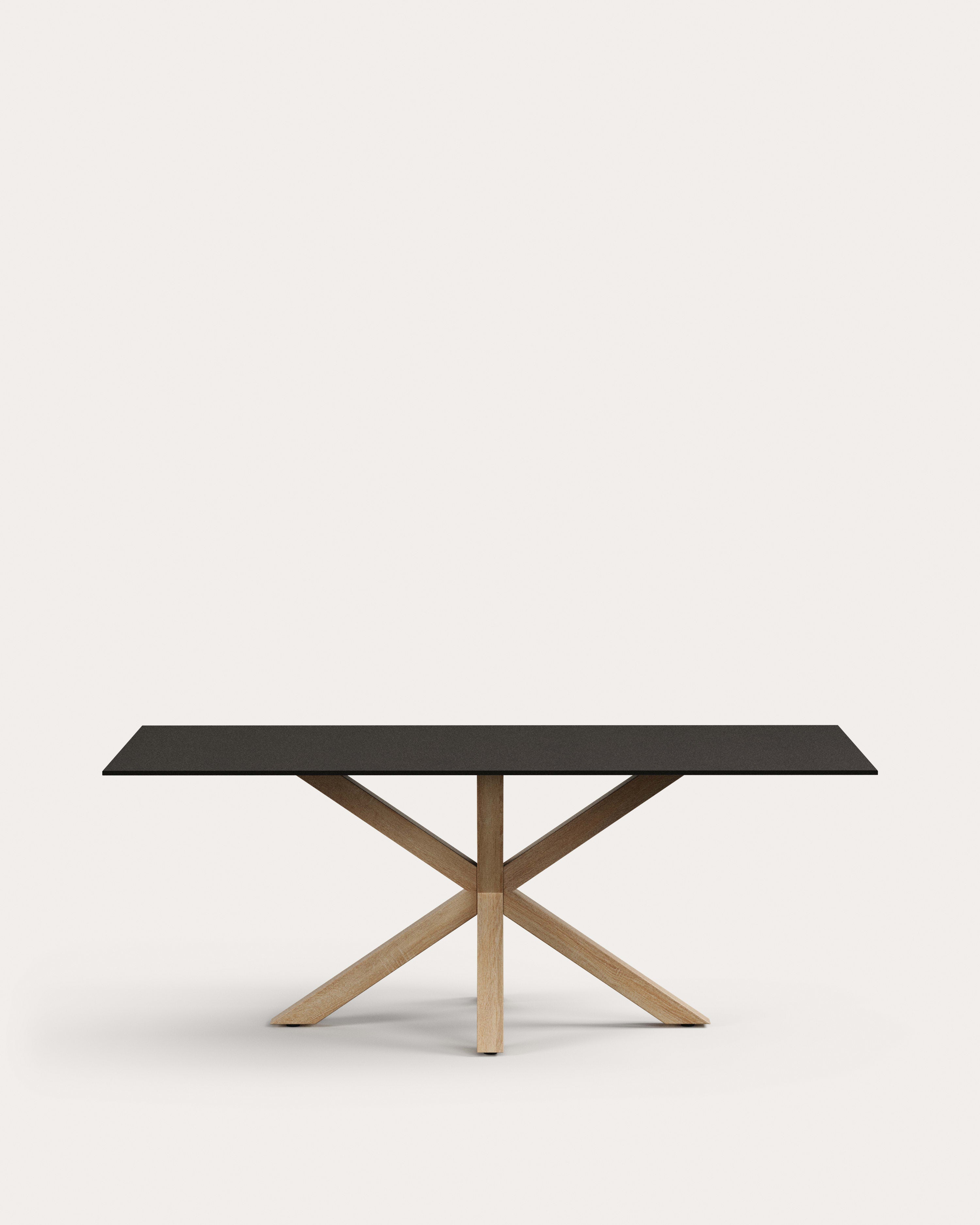 Argo table made of black glass and steel legs with wood look, 200 x 100 cm