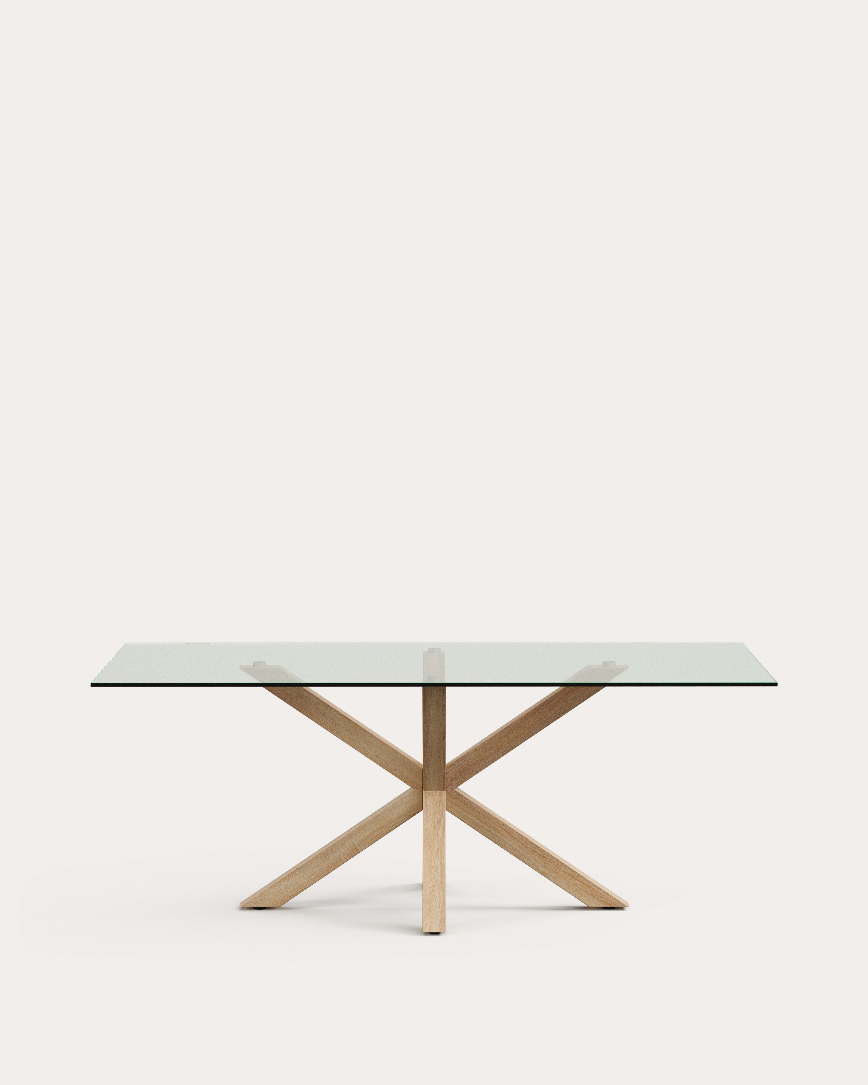 Argo table with glass top and steel legs in wood look, 200 x 100 cm