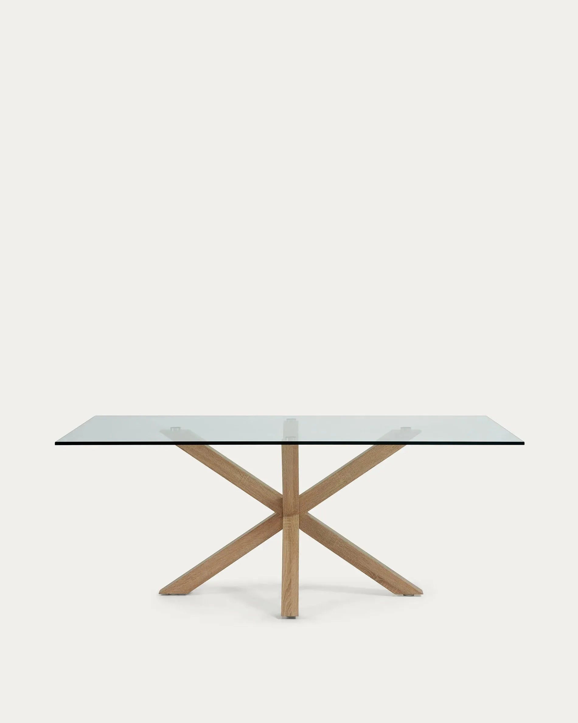 Moderner Argo Tisch: Glasplatte, Stahlbeine in Holzoptik, 200x100 cm, stilvoll und vielseitig für Wohn- und Arbeitsbereiche.