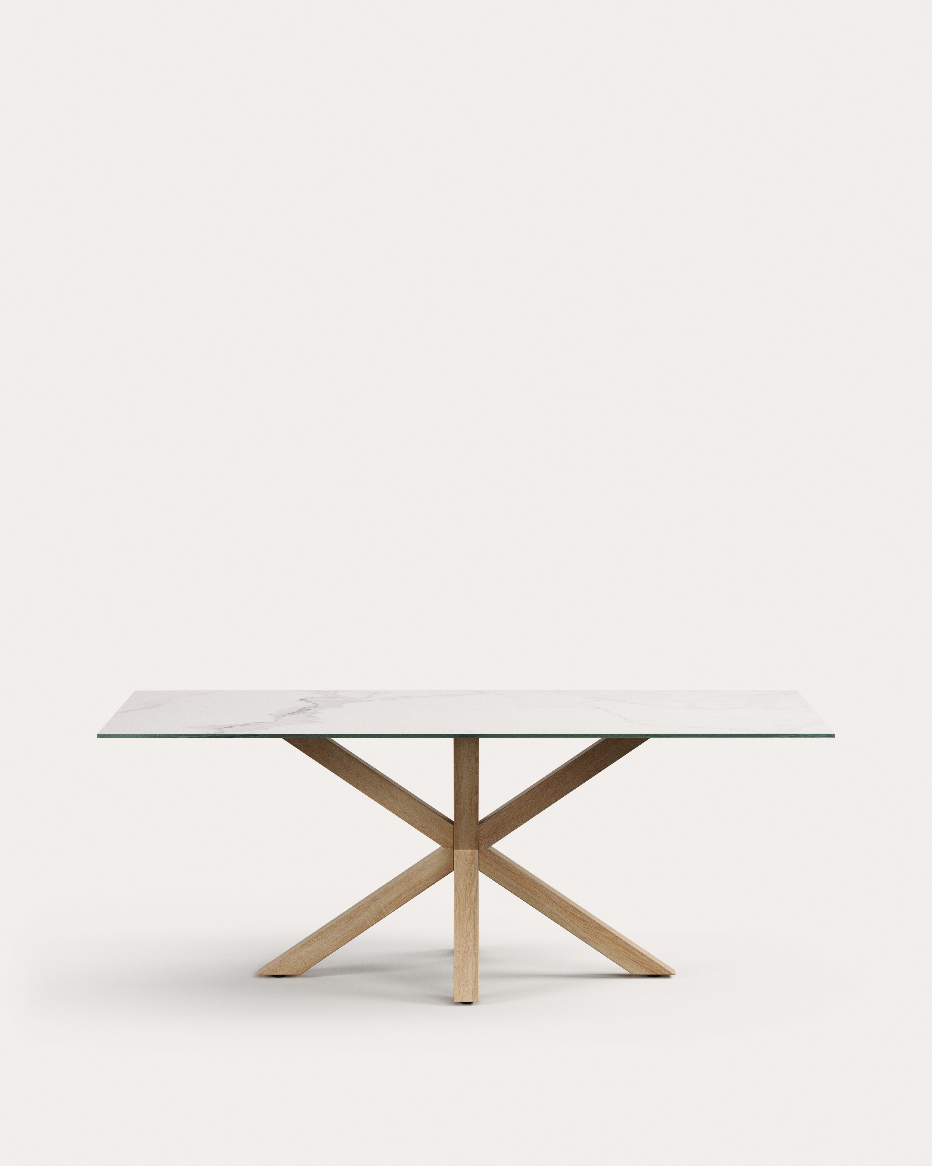 Argo table with <tc>wEIS</tc> fine stoneware and steel legs in wood effect, 200 x 100 cm