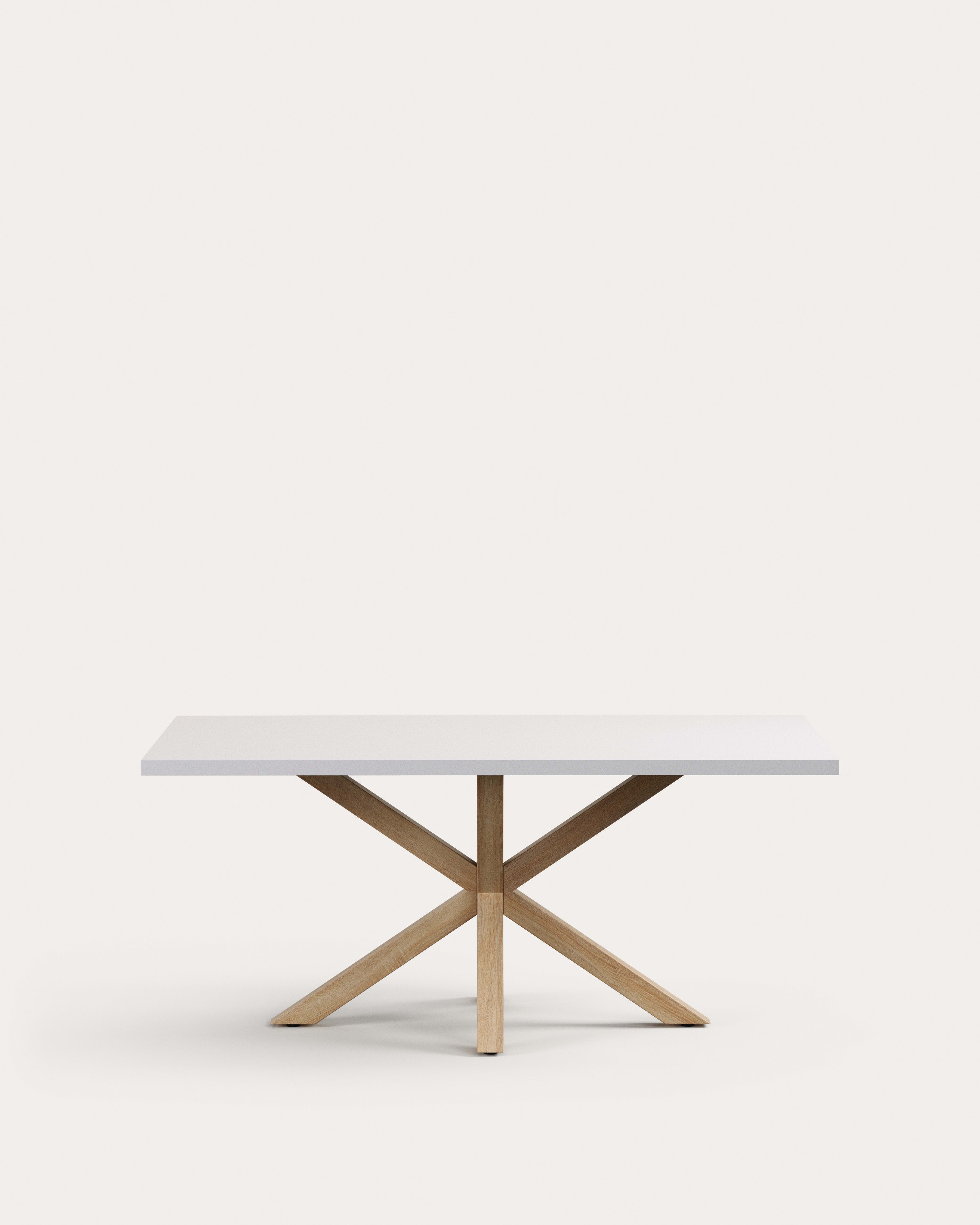 3D-Modell: Tisch Argo, weisse Melaminplatte, Stahlbeine in Holzoptik, 180x100 cm, modern und robust.