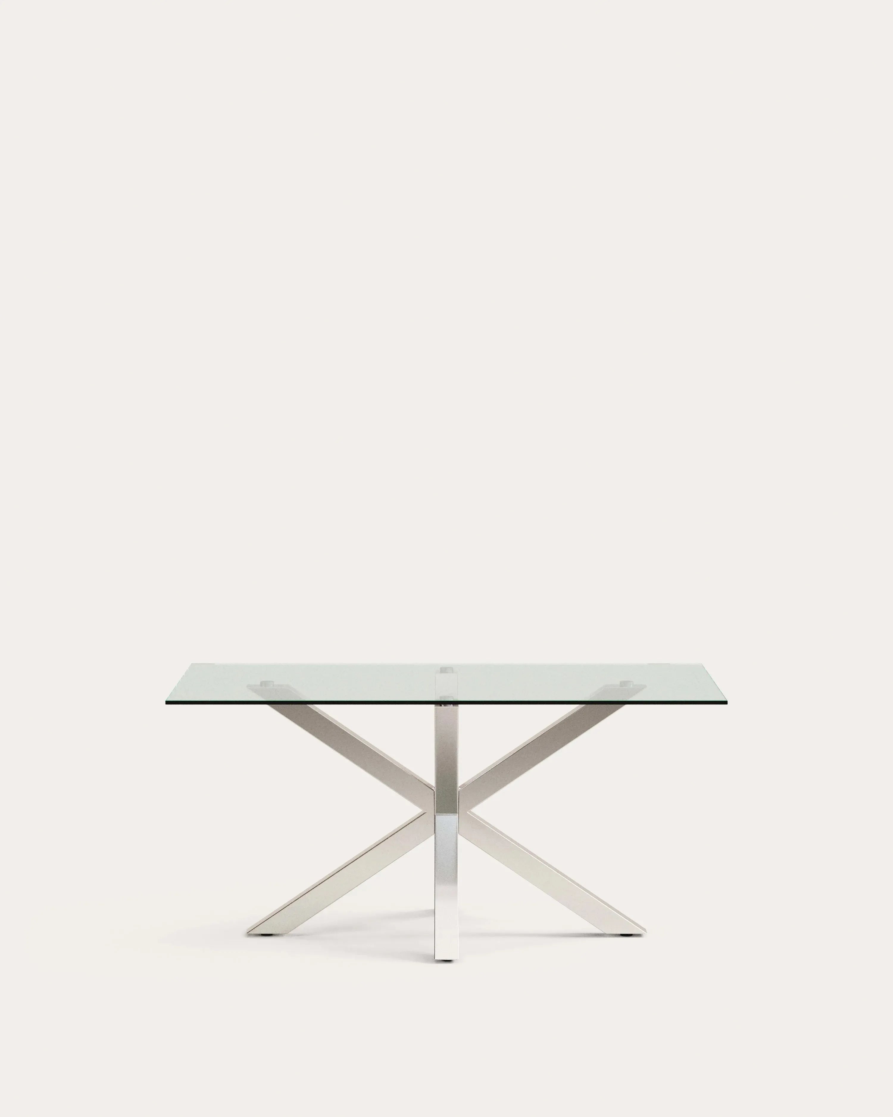 Eleganter Argo Tisch: Glasplatte, Edelstahlbeine, 160x90 cm. Stilvoll, robust, ideal für gesellige Dinnerpartys.
