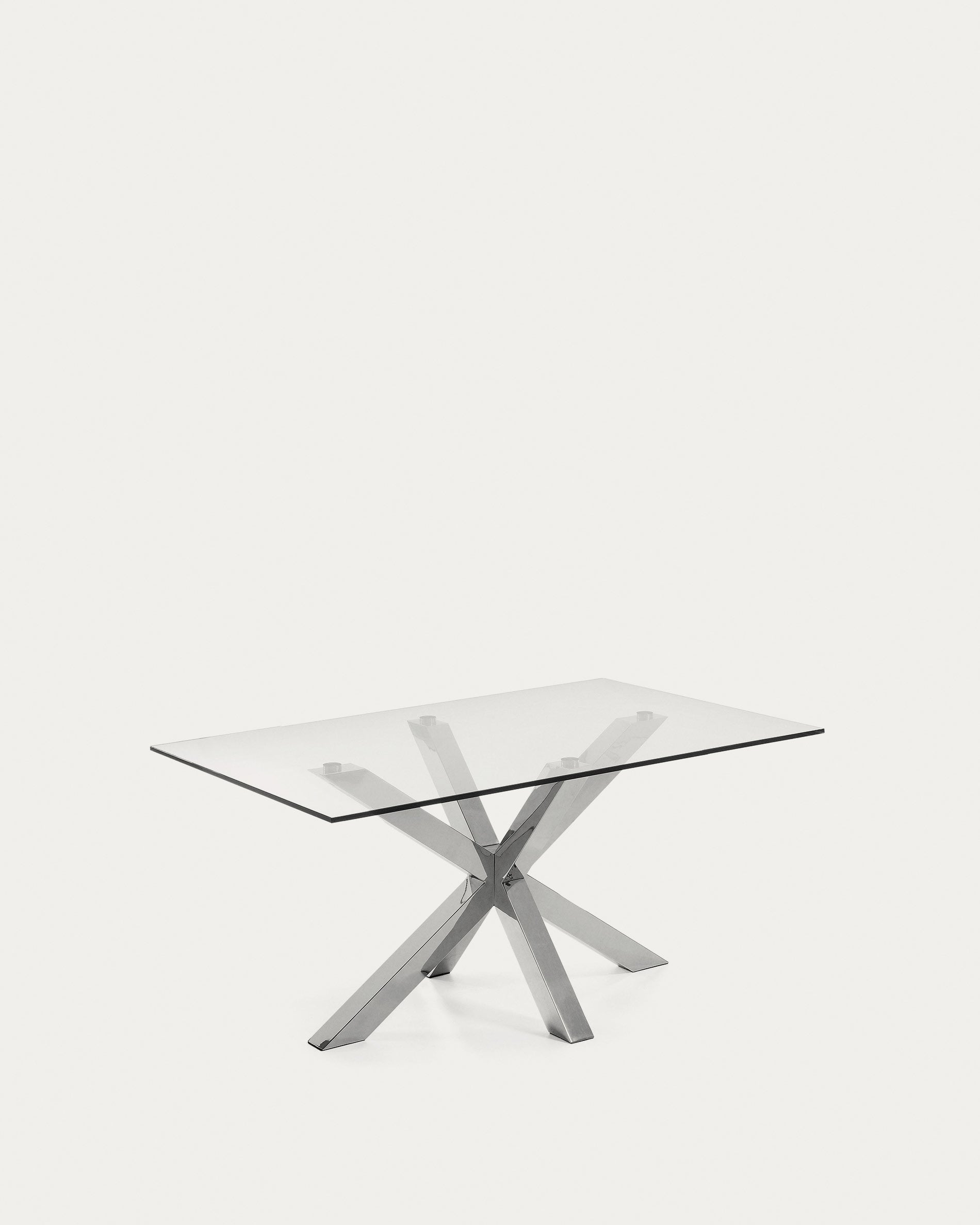 Eleganter Argo Tisch mit Glasplatte und Edelstahlgestell, 160x90 cm, perfekt für moderne Wohn- und Esszimmer.
