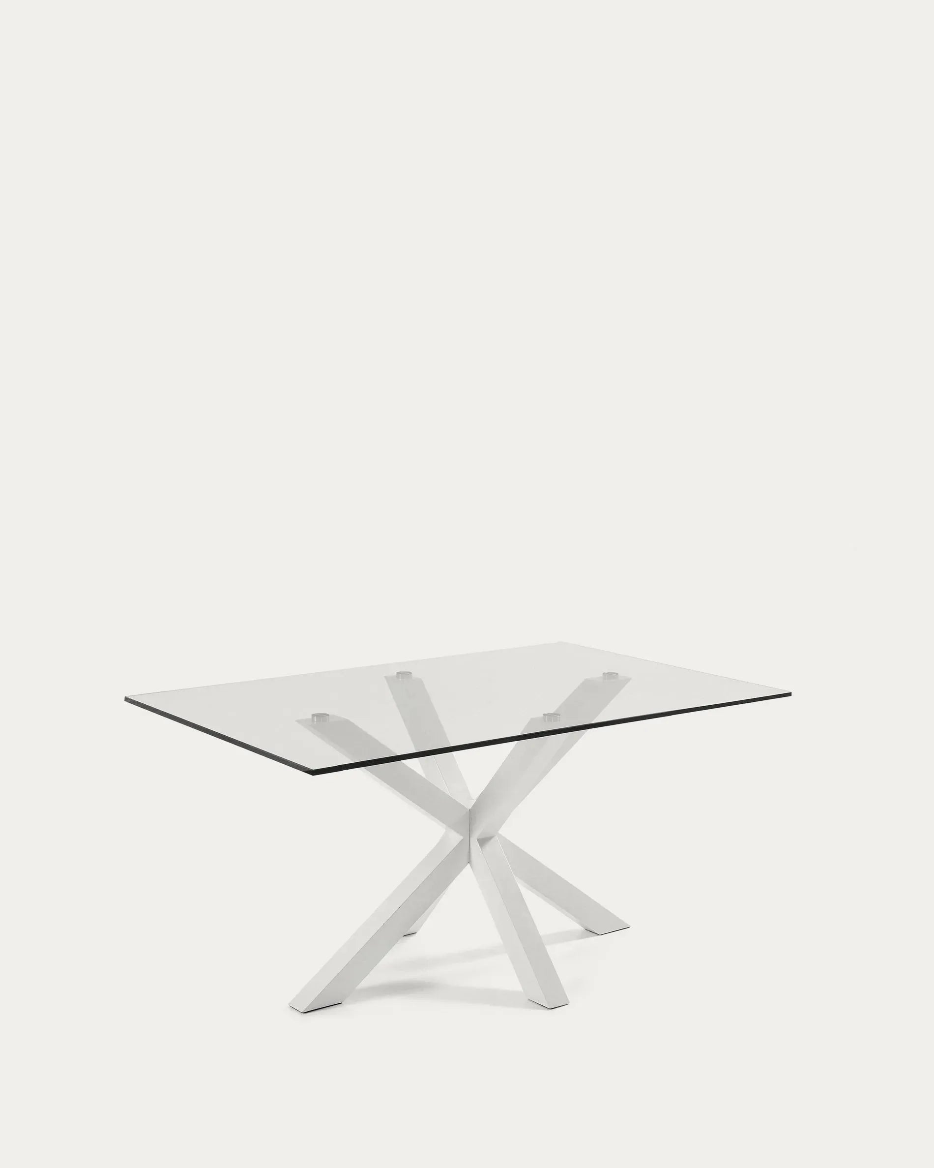 Eleganter Argo Tisch mit Glasplatte und weißen Stahlbeinen, 160x90 cm, perfekt für moderne Wohn- und Esszimmer.