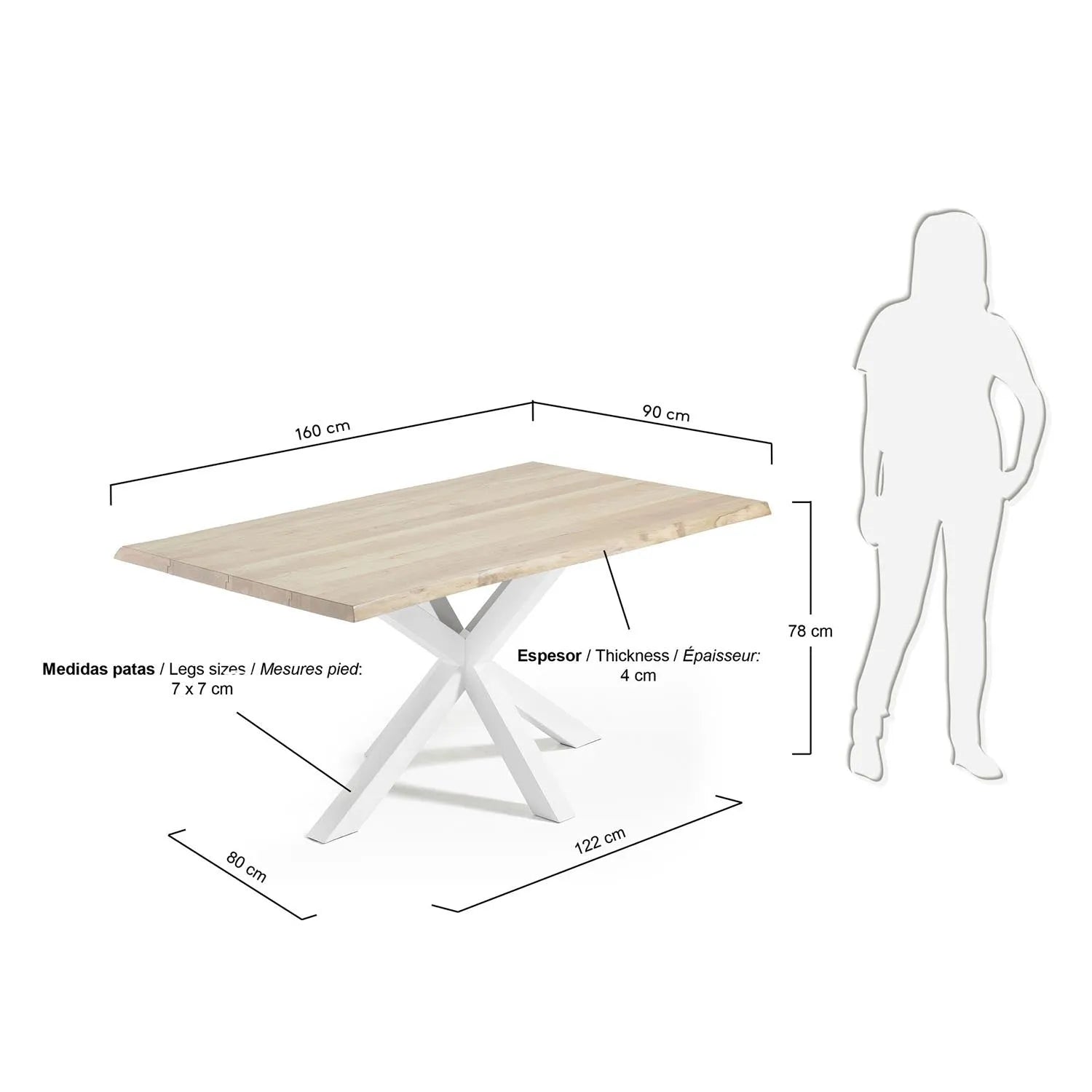 Argo Tisch Eichenfurnier geleichtes Finish und Stahlbeine weiß 160 x 90 cm in  präsentiert im Onlineshop von KAQTU Design AG. Esstisch ist von Kave Home