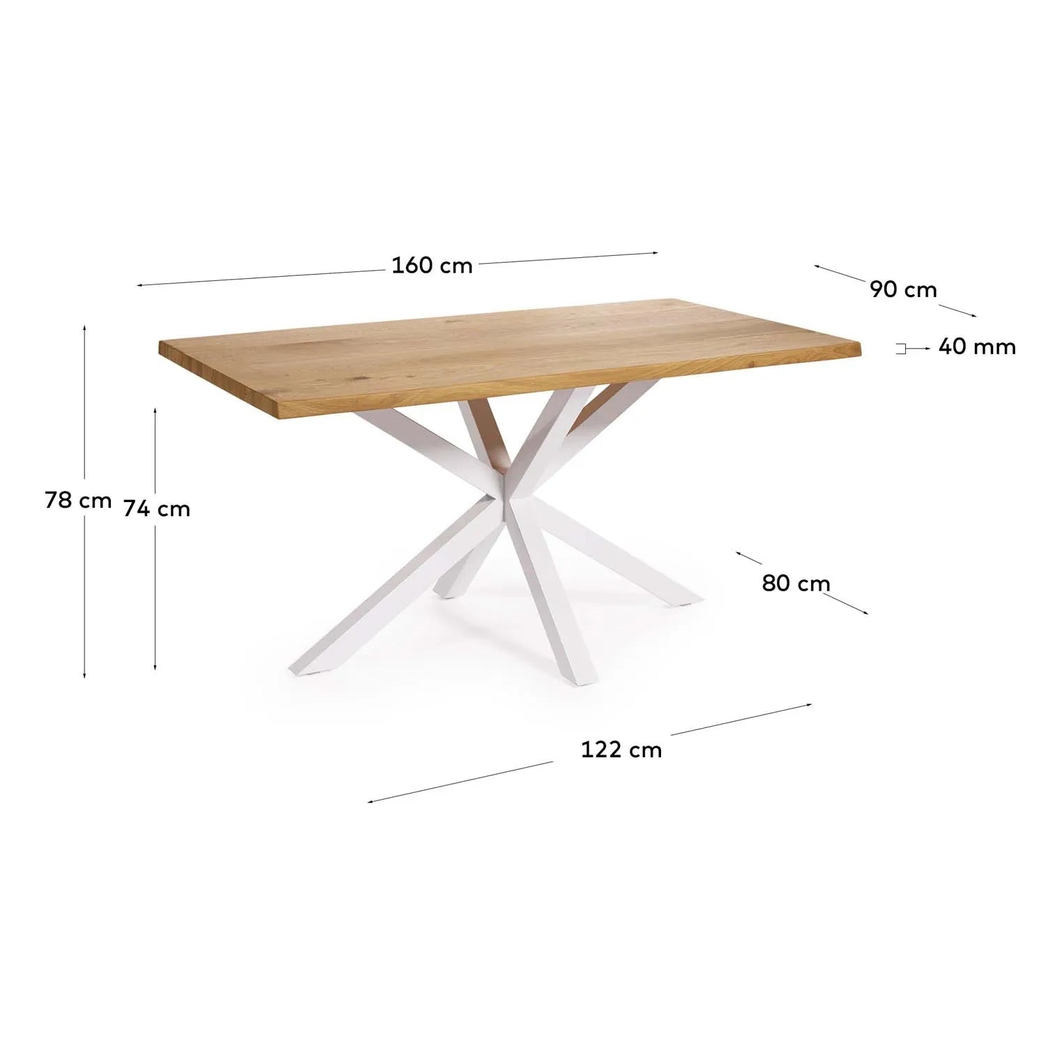 Argo Tisch Eichenfurnier mit natürlichem Finish Stahlbeine mit weißem Finish 160 x 90 cm in  präsentiert im Onlineshop von KAQTU Design AG. Esstisch ist von Kave Home