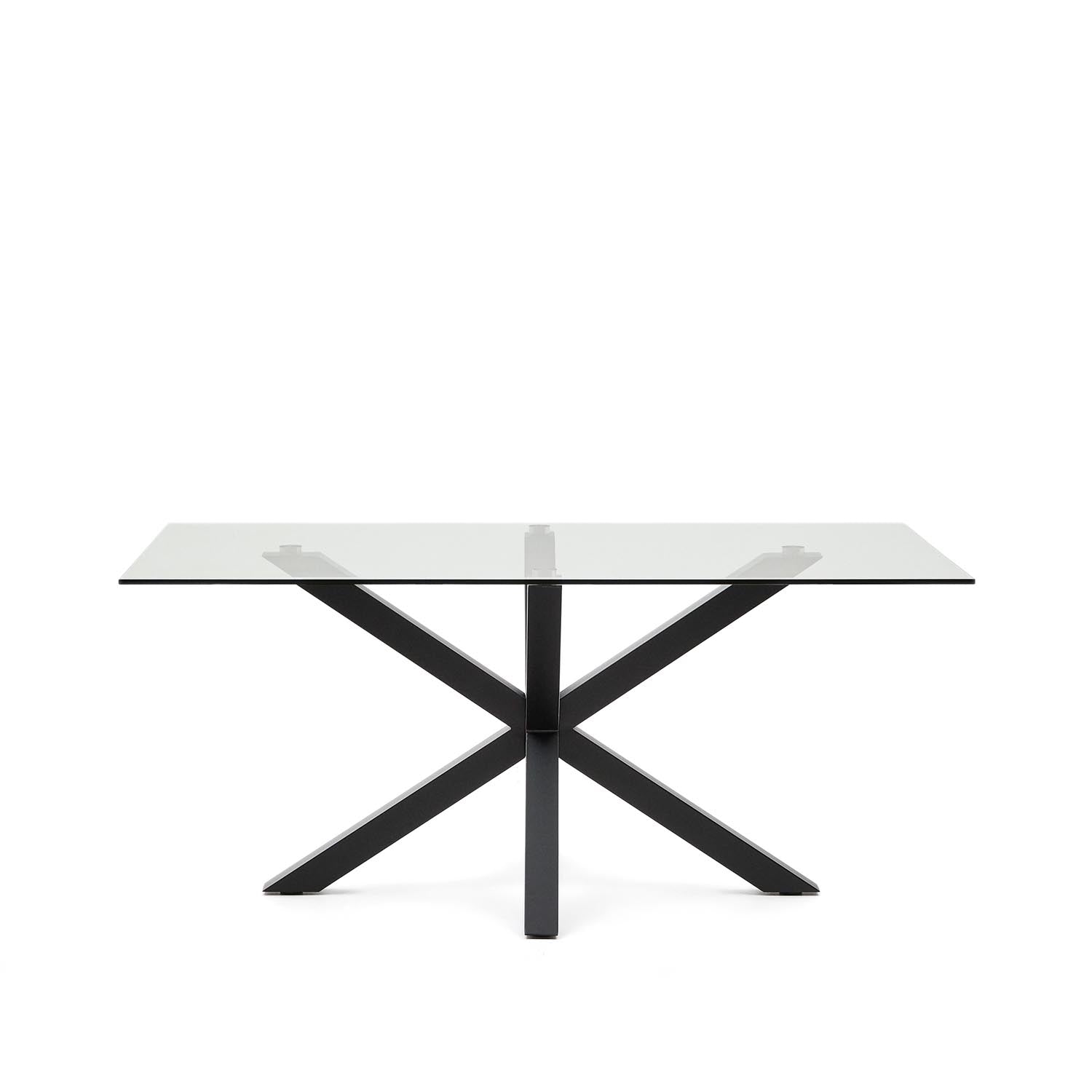 Eleganter Argo Tisch: 160x90 cm, Glasplatte, schwarze Stahlbeine. Stilvoll, stabil, ideal für moderne Esszimmer.