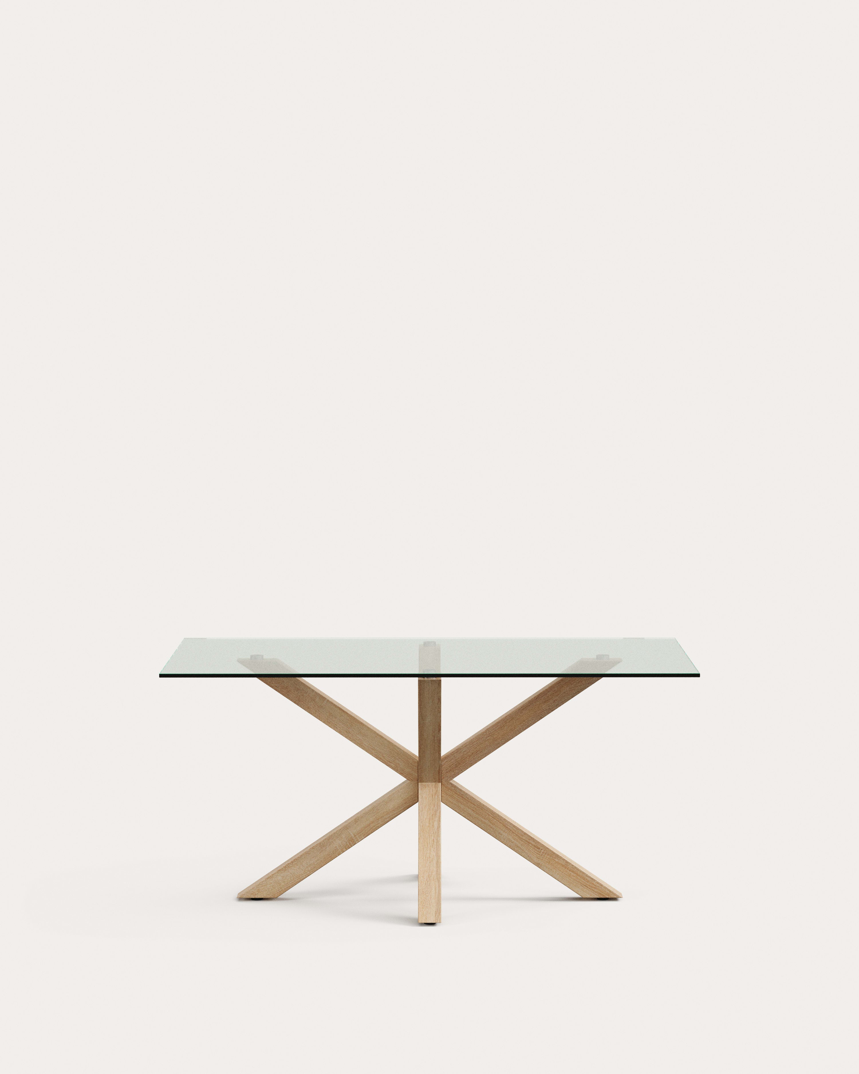 Argo table with glass top and steel legs in wood look, 160 x 90 cm